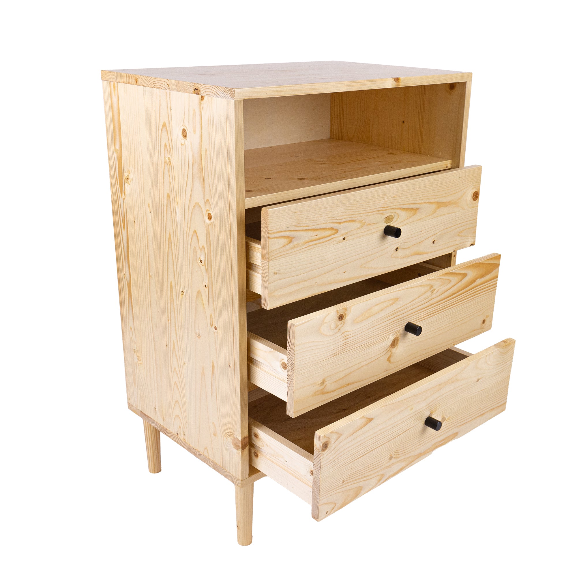 Solid Pine Wood Tallboy 3 Drawers 1 Niche Storage Cabinet