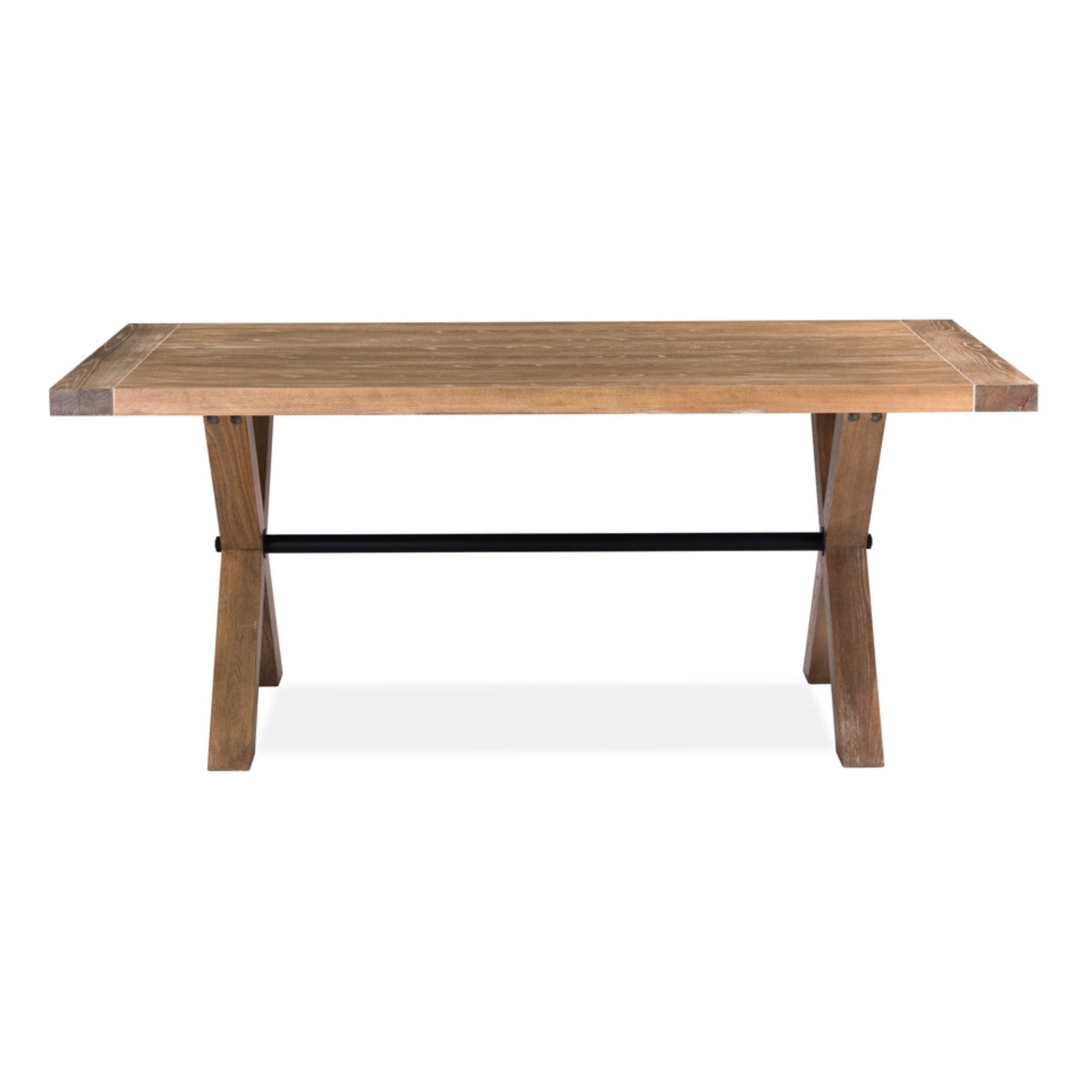 6-Seater Elm Veneer Dining Table, Rustic Natural Wood