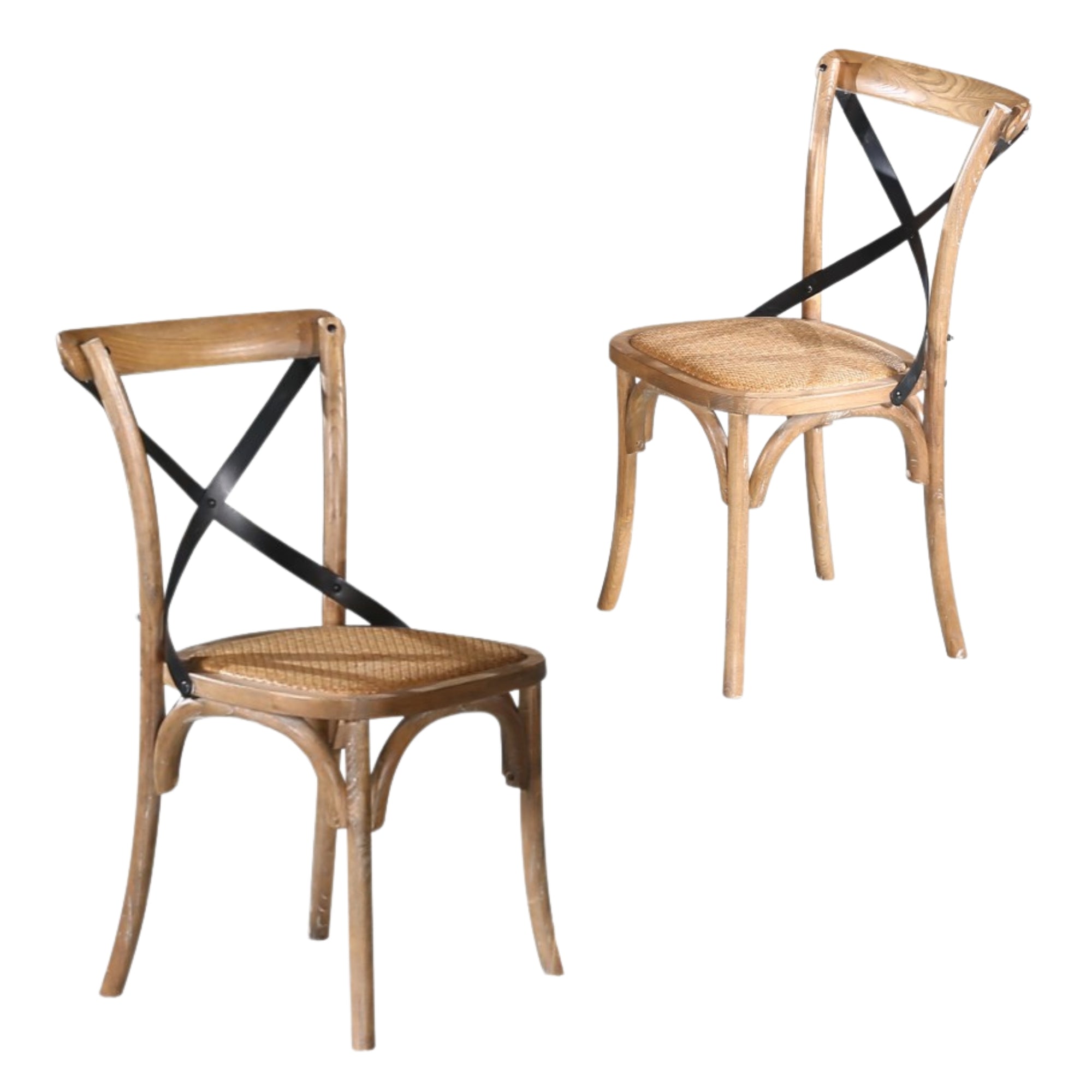 2pc Natural Refectory Style Dining Chairs, Birchwood, Woven Seat