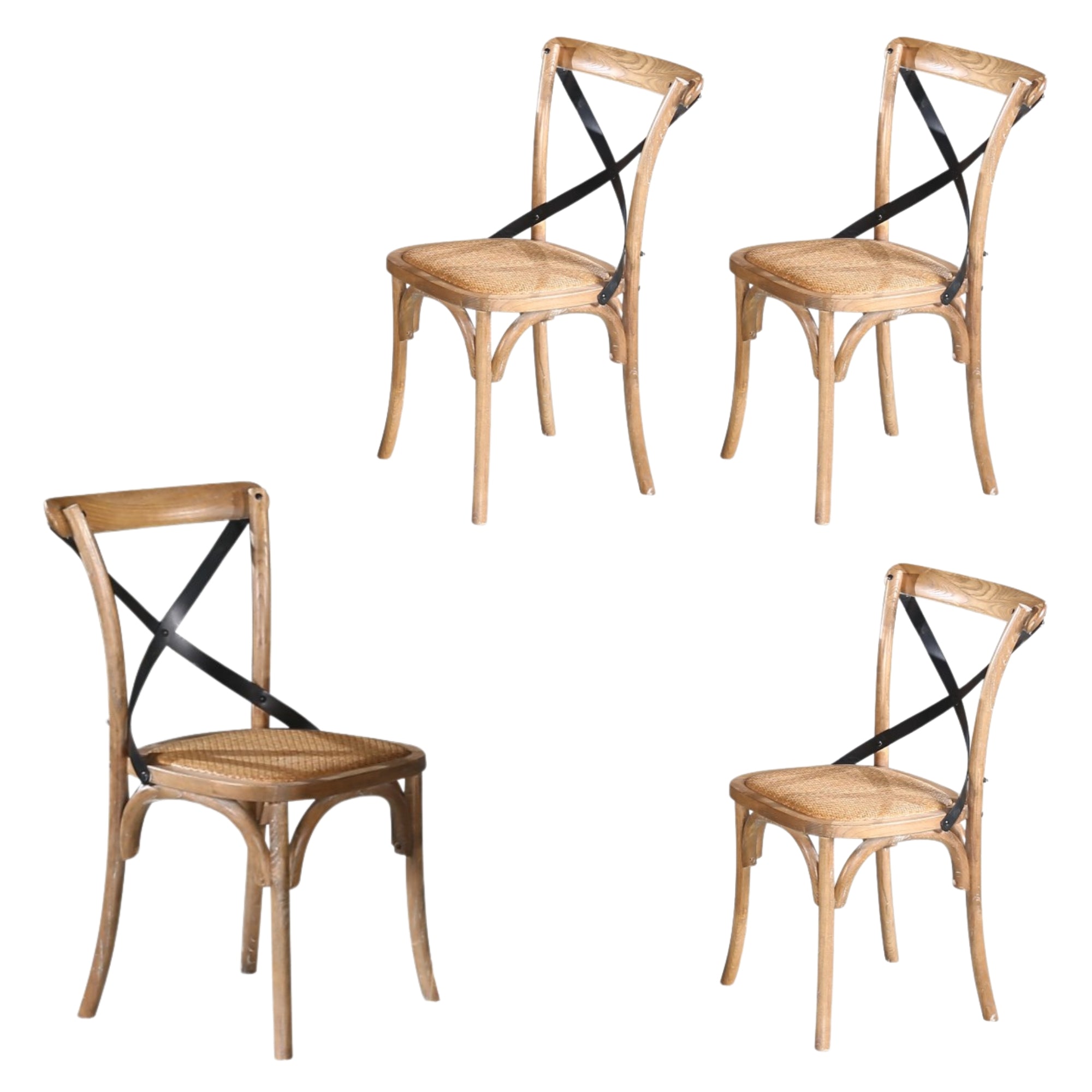Birchwood Woven Seat X-Back Dining Chairs, 4pc Set, Natural
