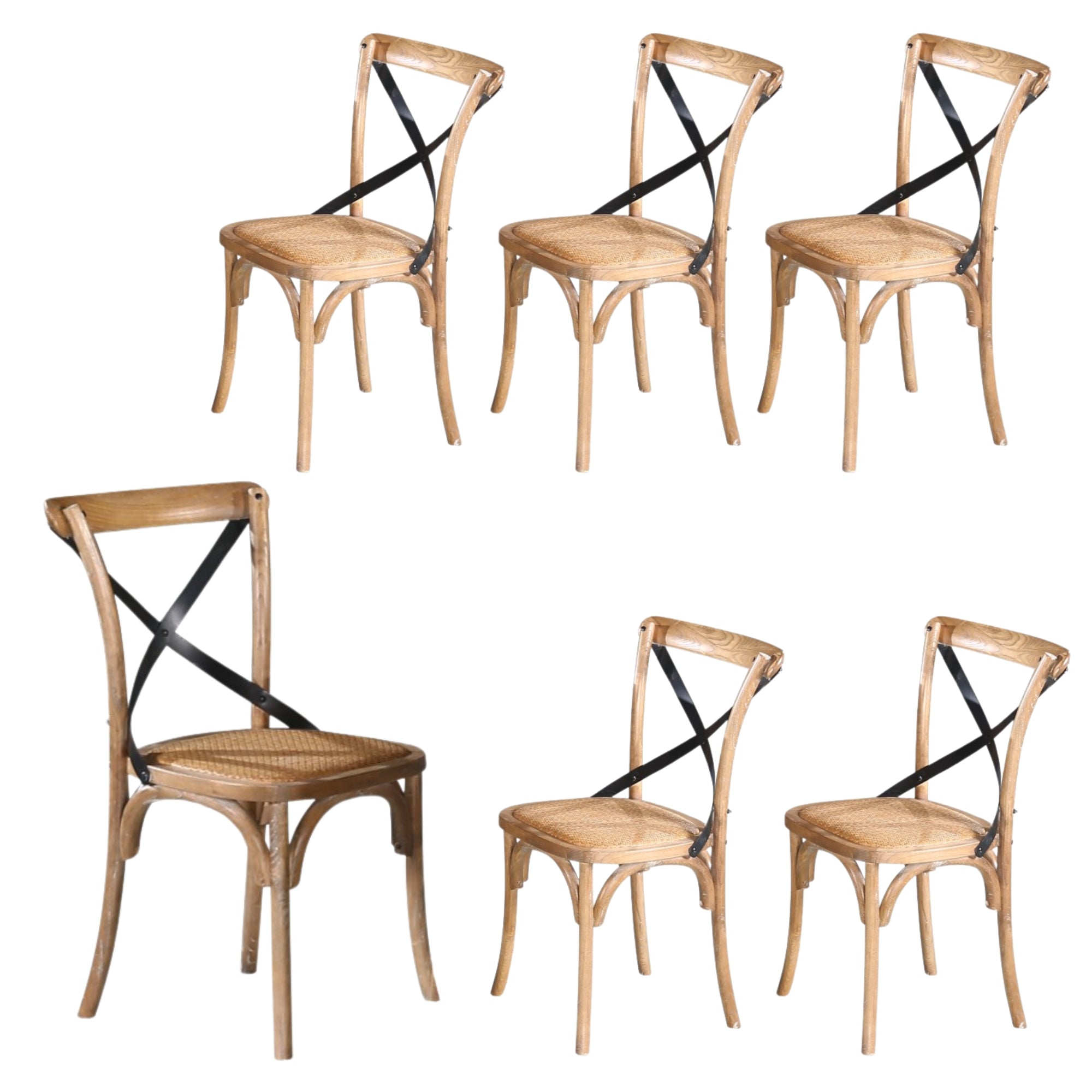 6pc Birchwood X-Back Dining Chairs, Woven Seat, Natural