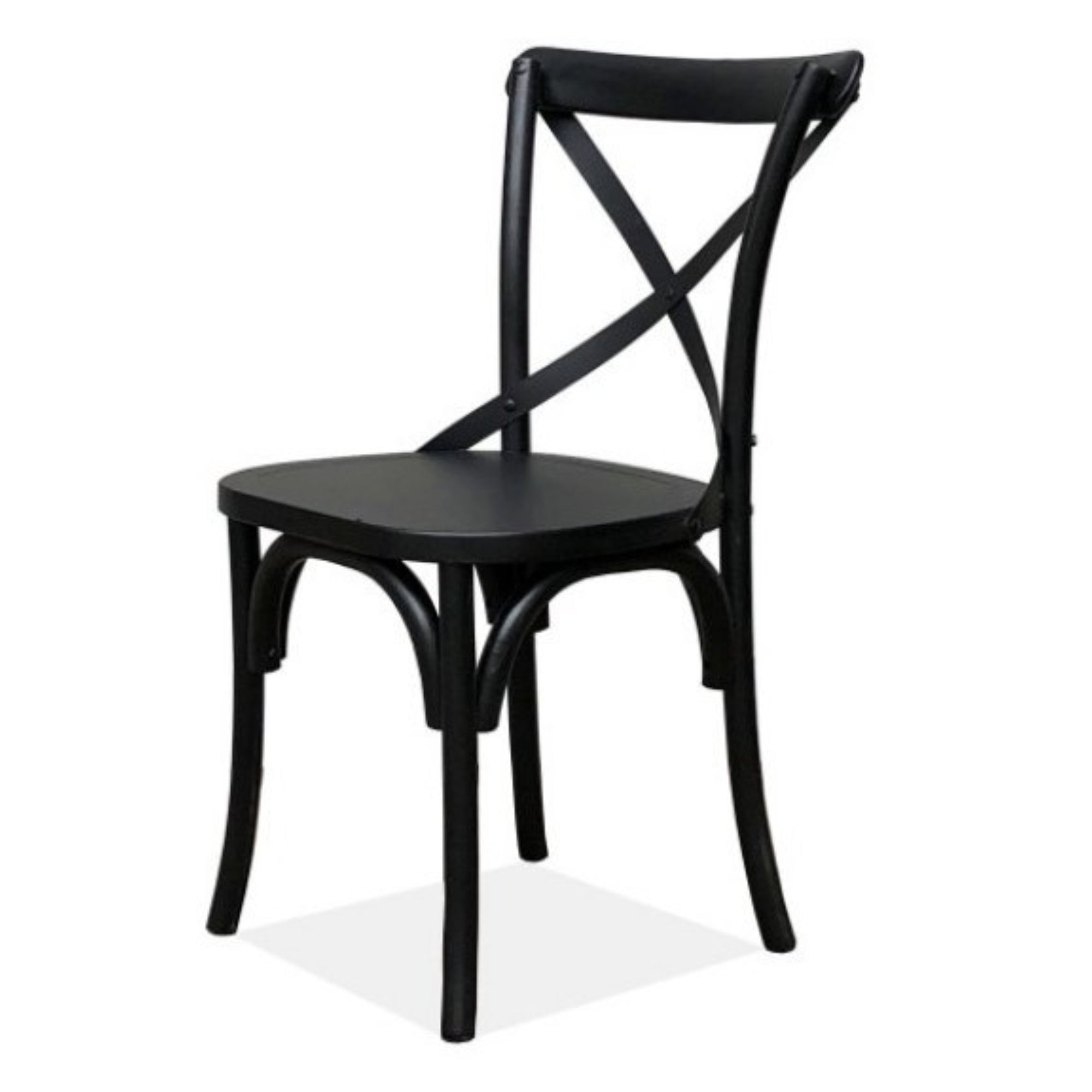 2pc X-Back Dining Chairs Birchwood Seat Metal Legs Black