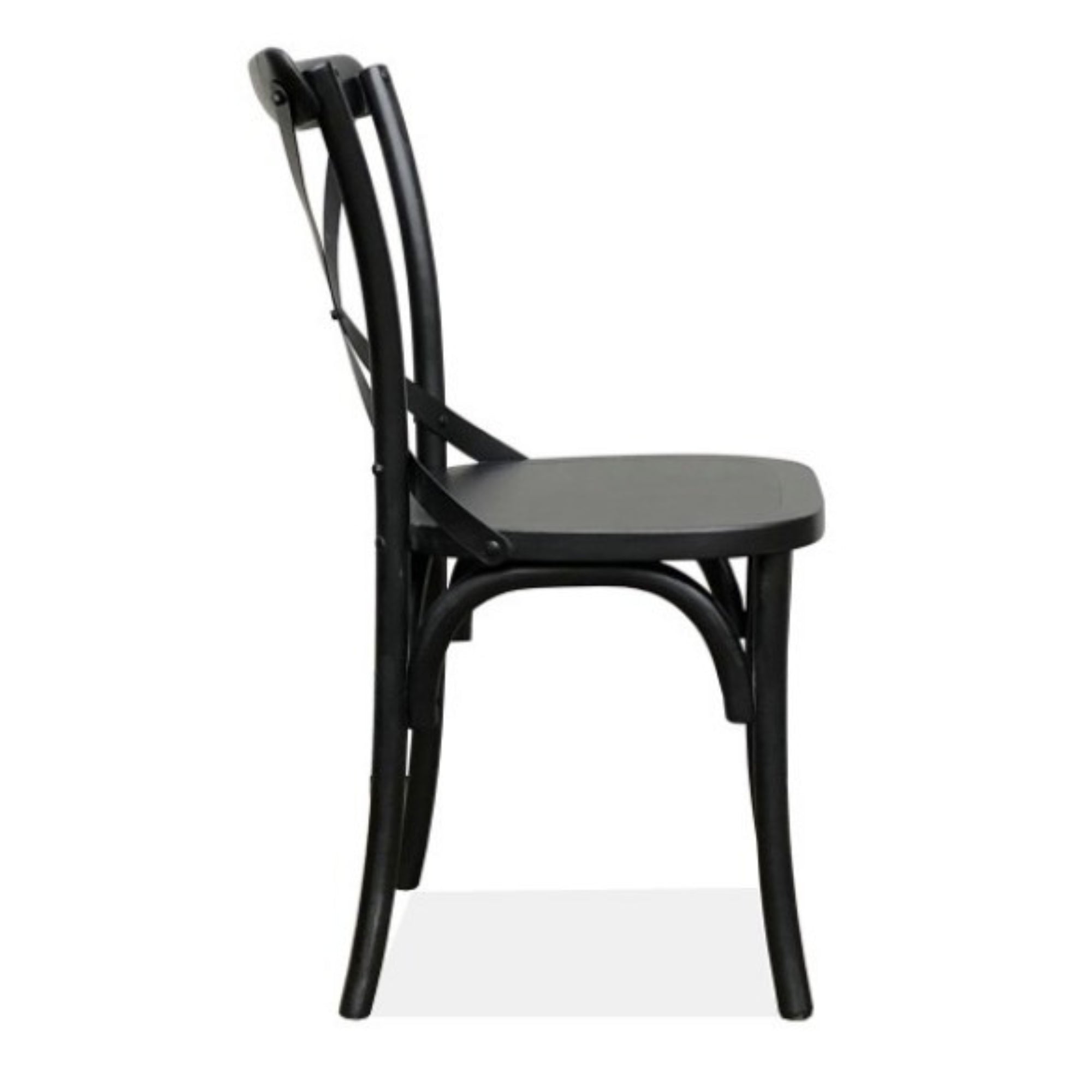 2pc X-Back Dining Chairs Birchwood Seat Metal Legs Black