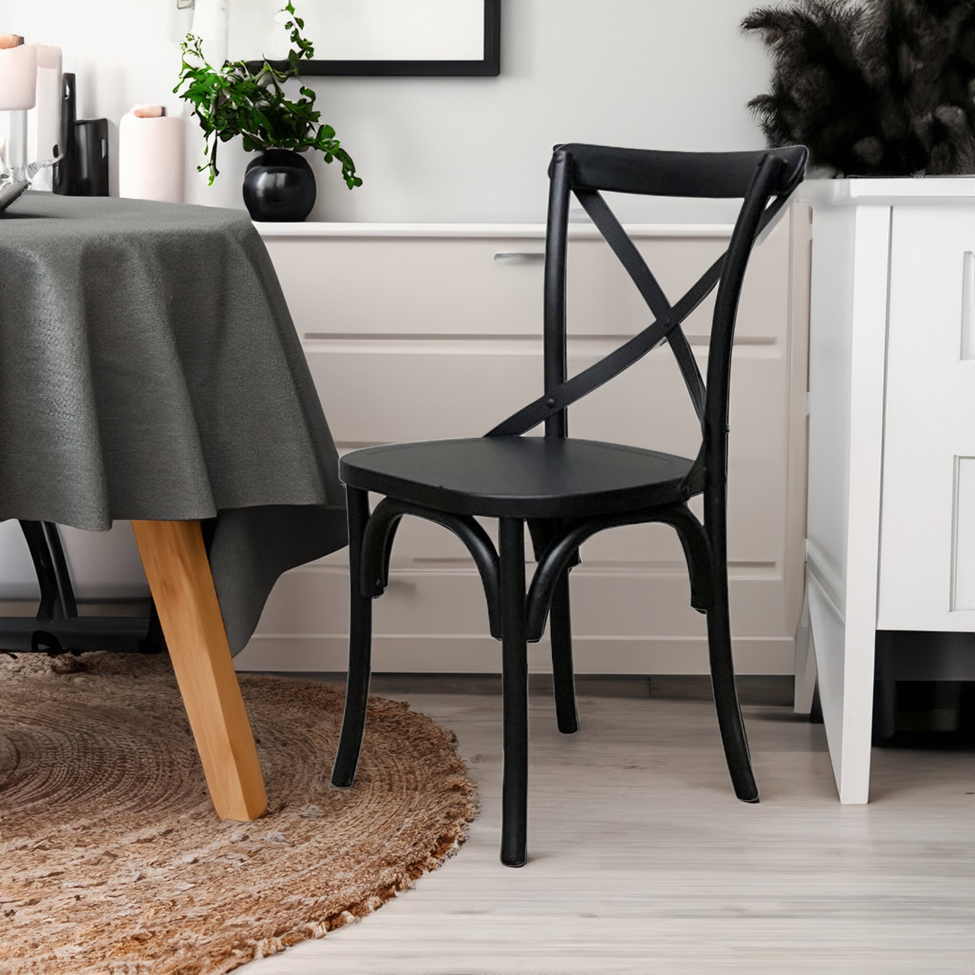 Solid Birchwood 4pc X-Back Dining Chair Set, Black