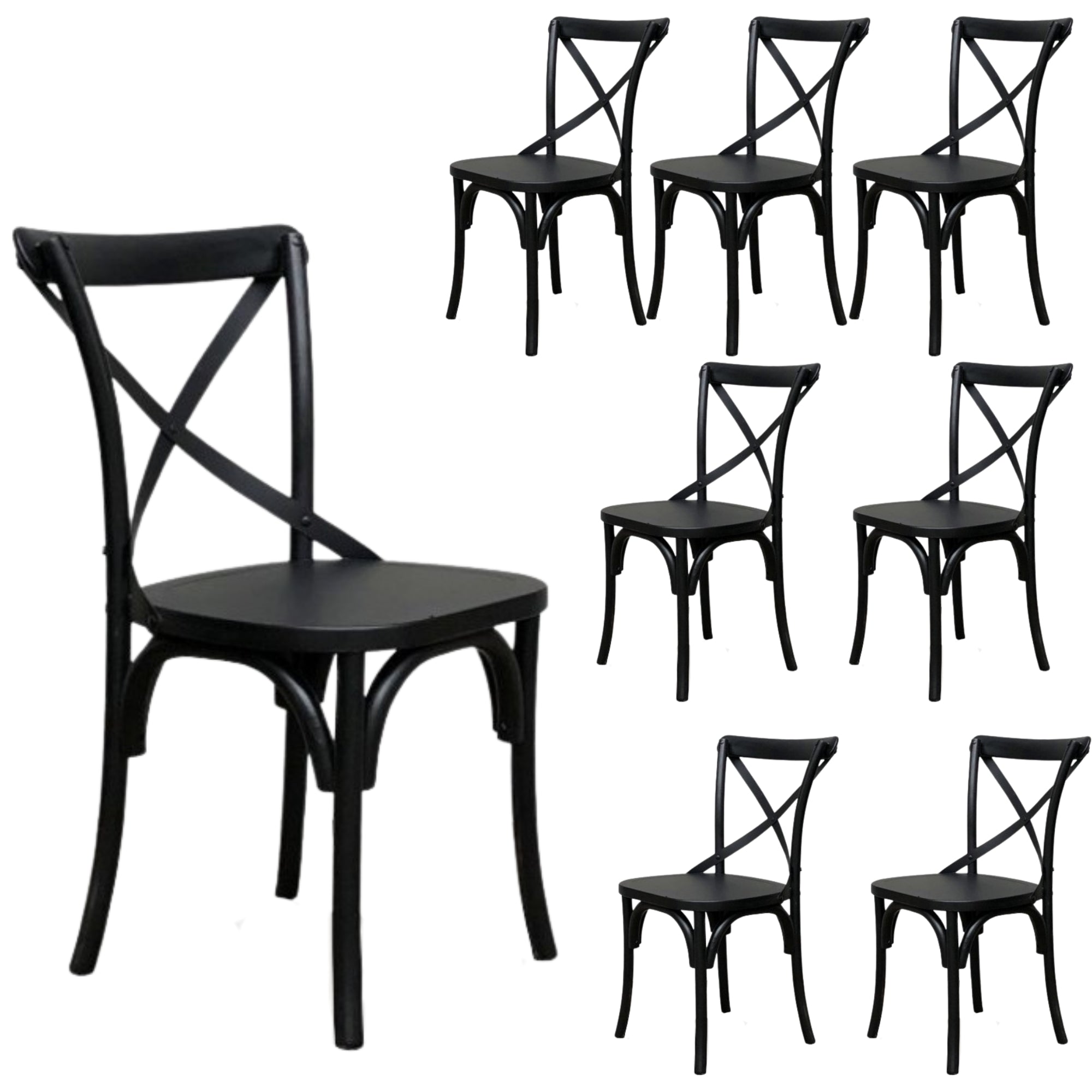 8pc Birchwood X-Back Dining Chairs Black Matt Metal Legs