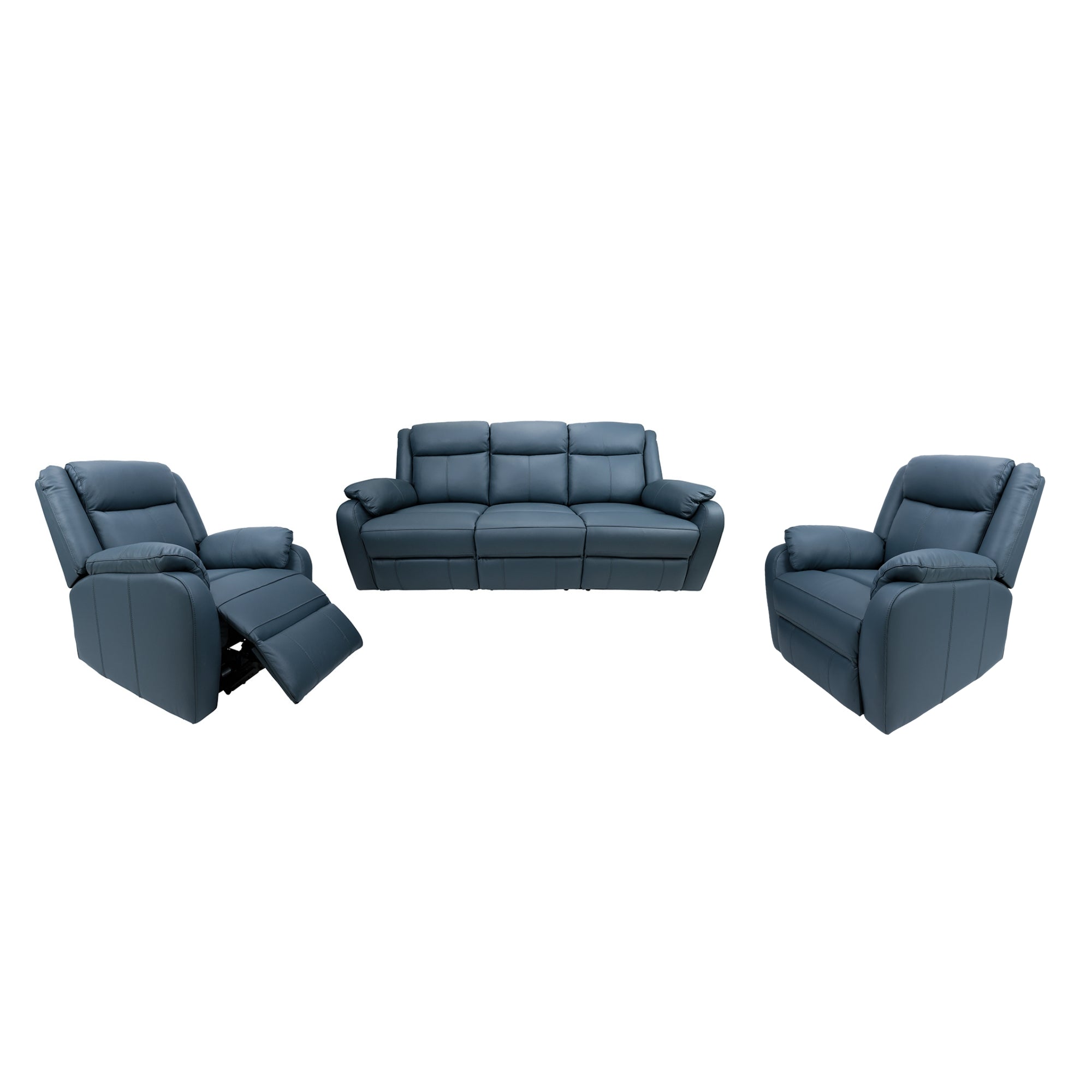 Blue Leather Electric Recliner Lounge Suite with USB Port
