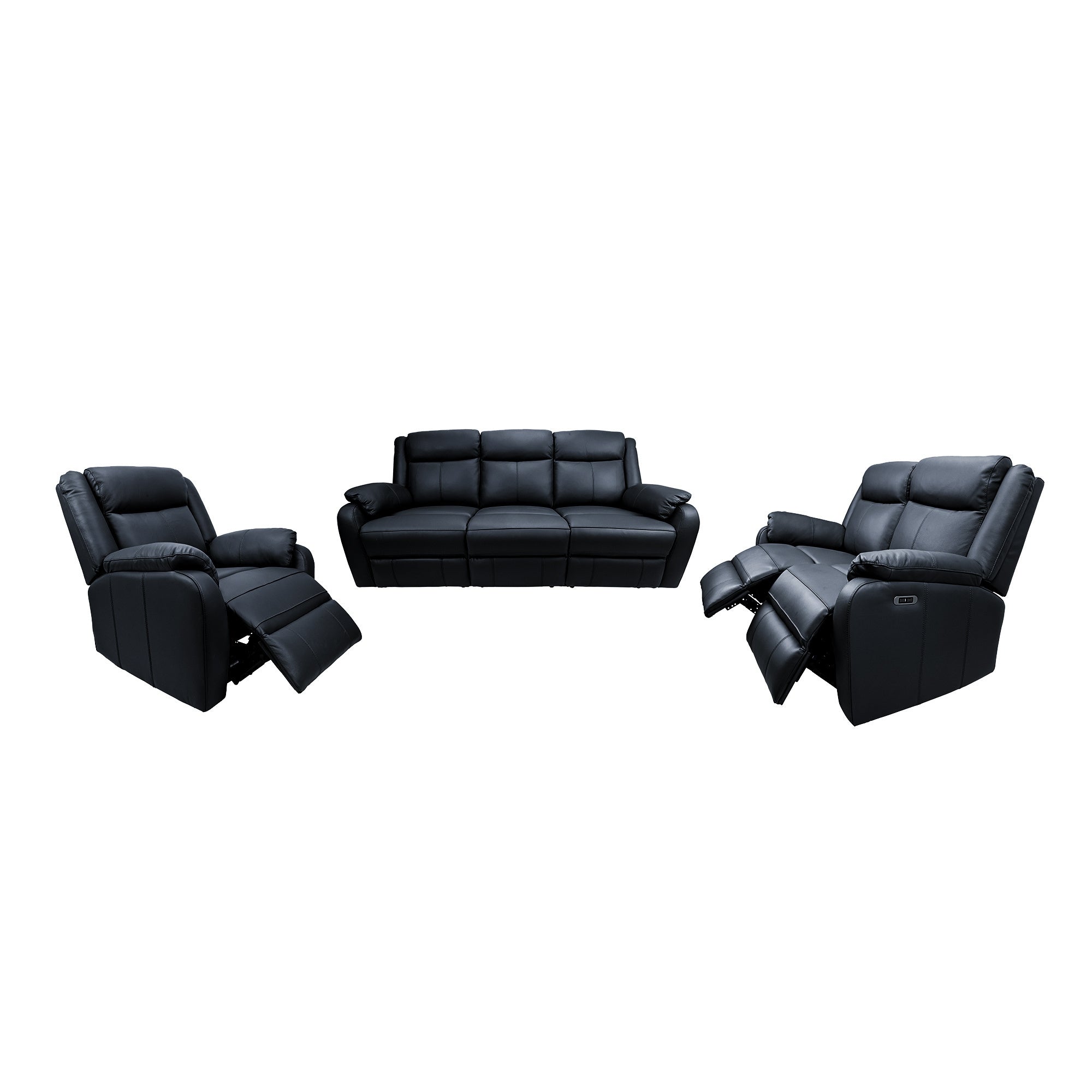 Electric Recliner Leather Lounge Suite, USB Ports - Bella