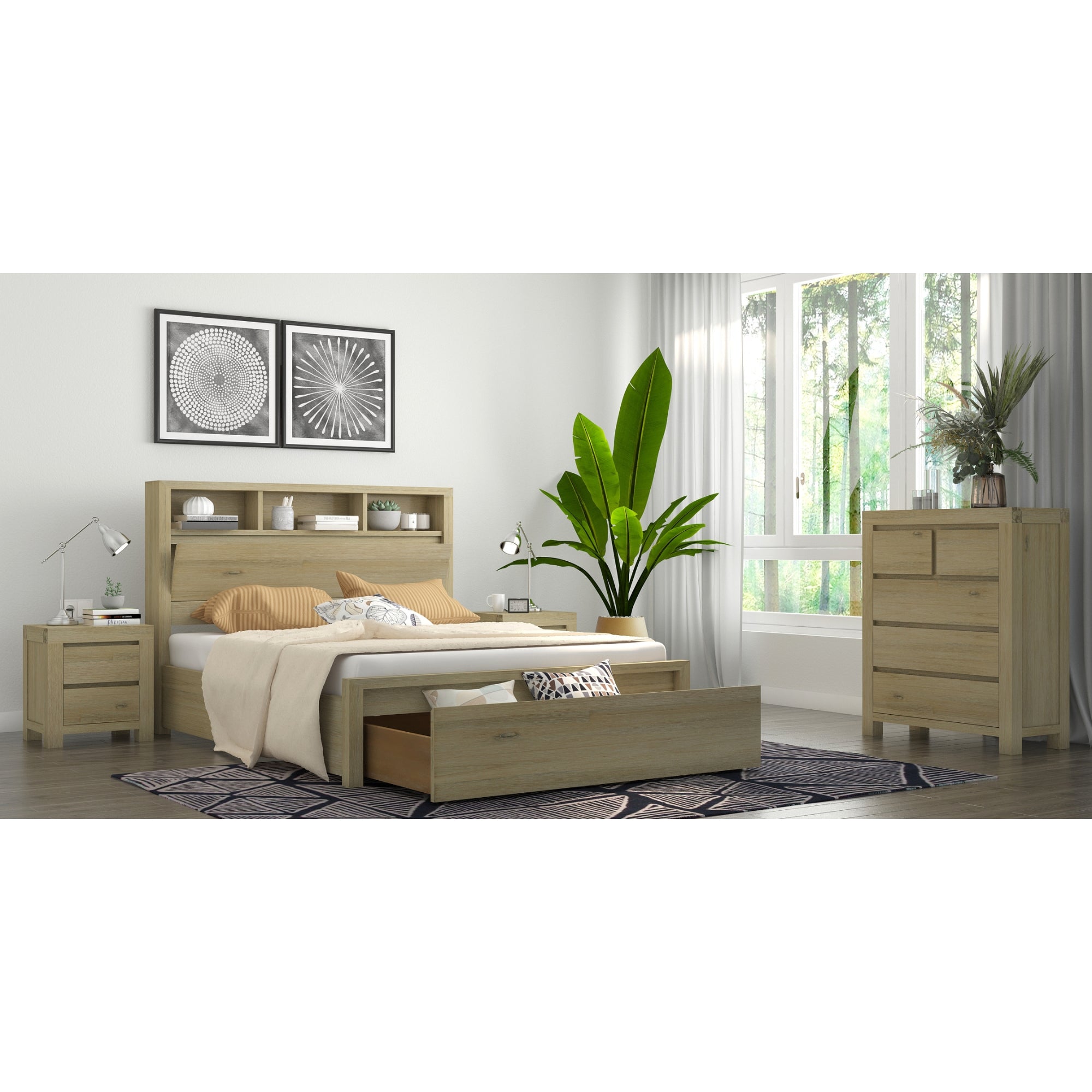 King-size Bed with Storage Drawers, Bedhead Compartments - Brunet