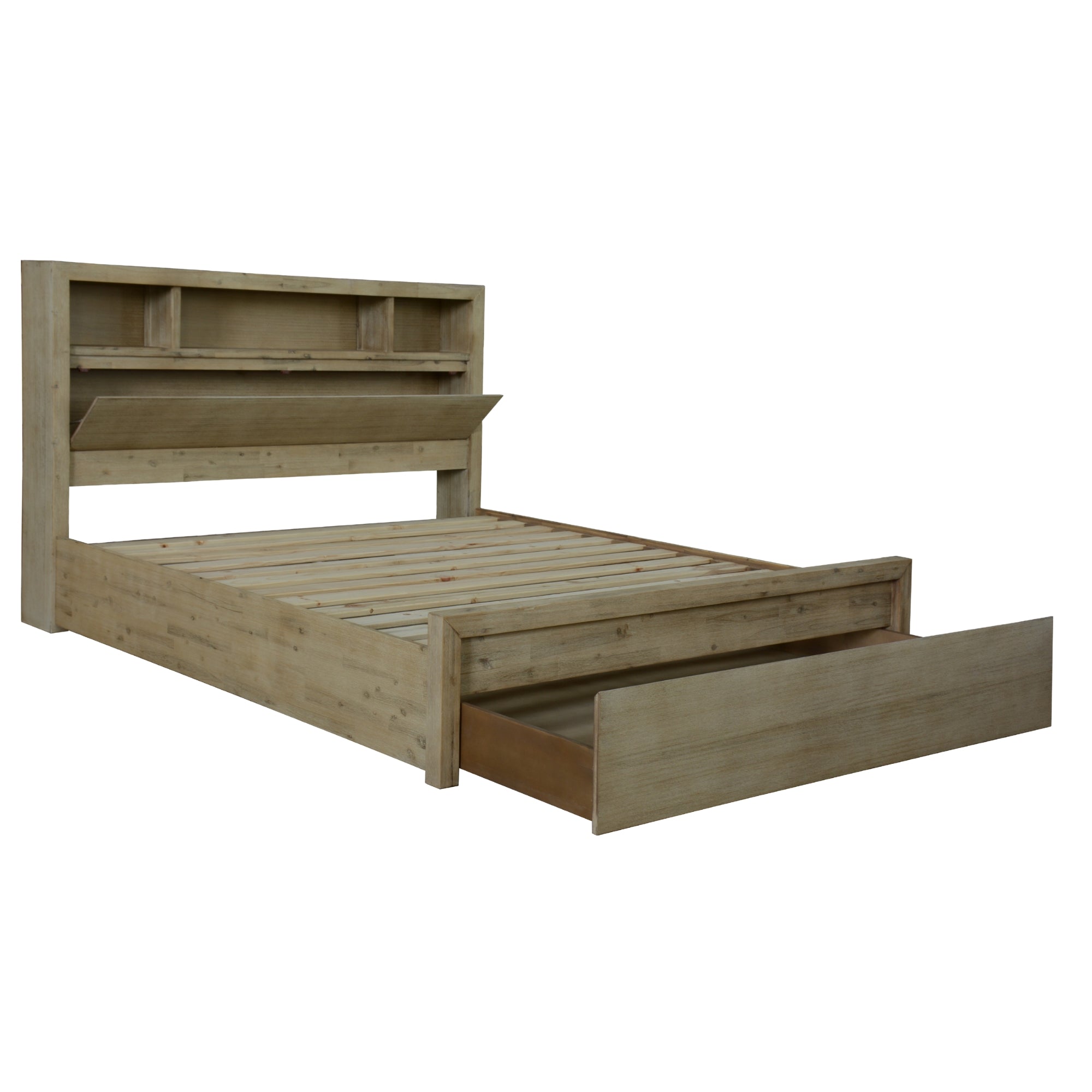 King-size Bed with Storage Drawers, Bedhead Compartments - Brunet