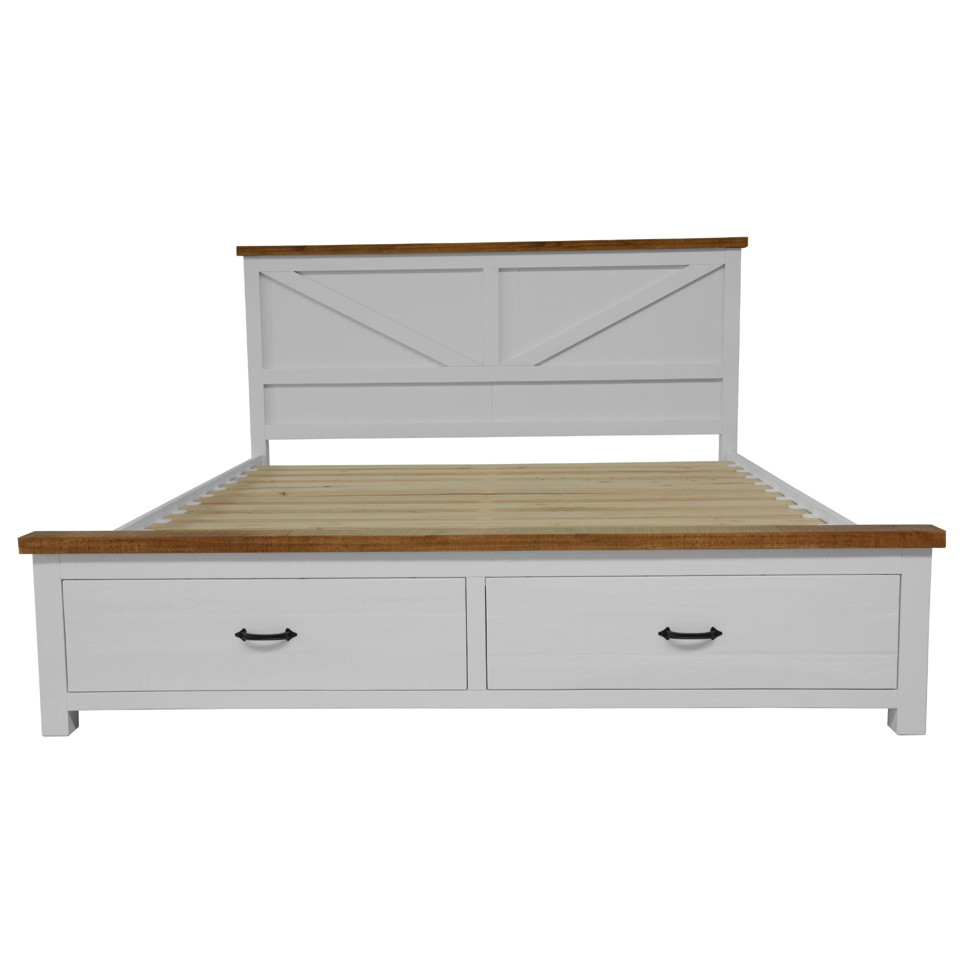 Hampton Style Queen Bed Frame with Storage Drawers, Pine Wood