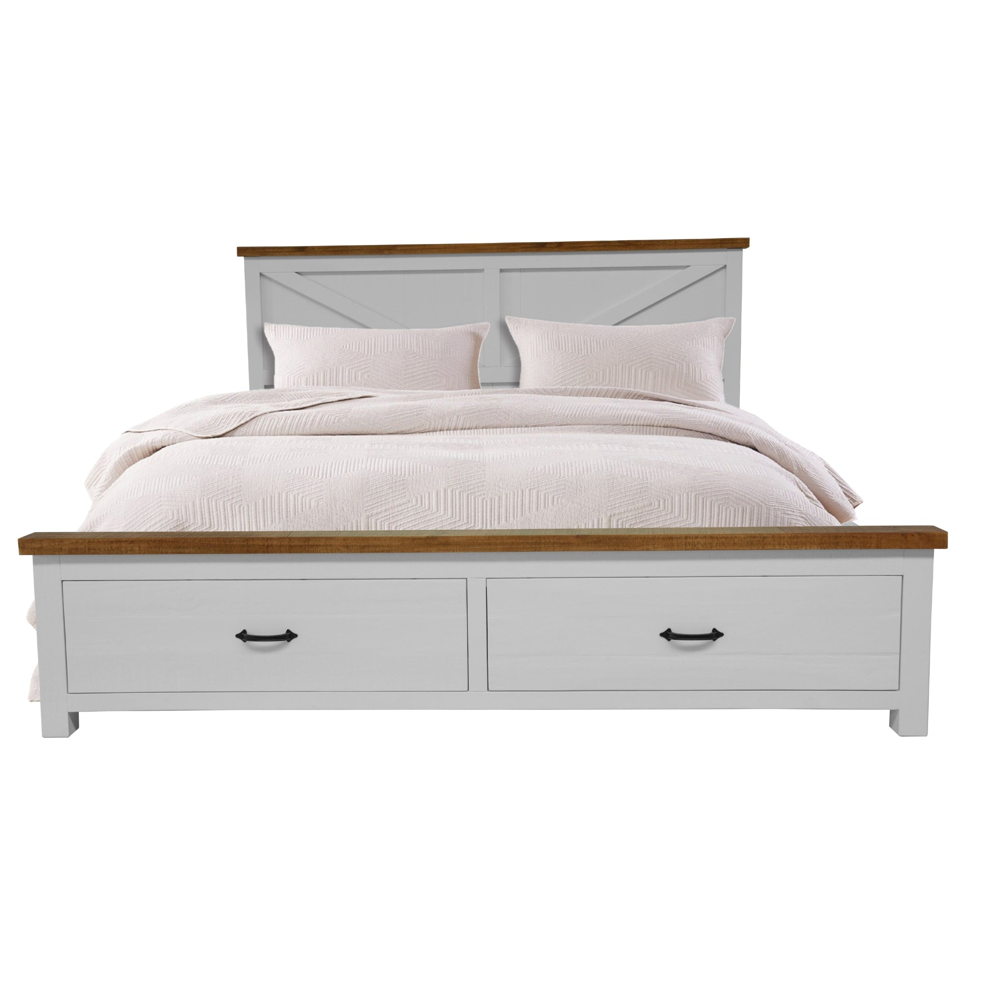 Hampton Style Queen Bed Frame with Storage Drawers, Pine Wood