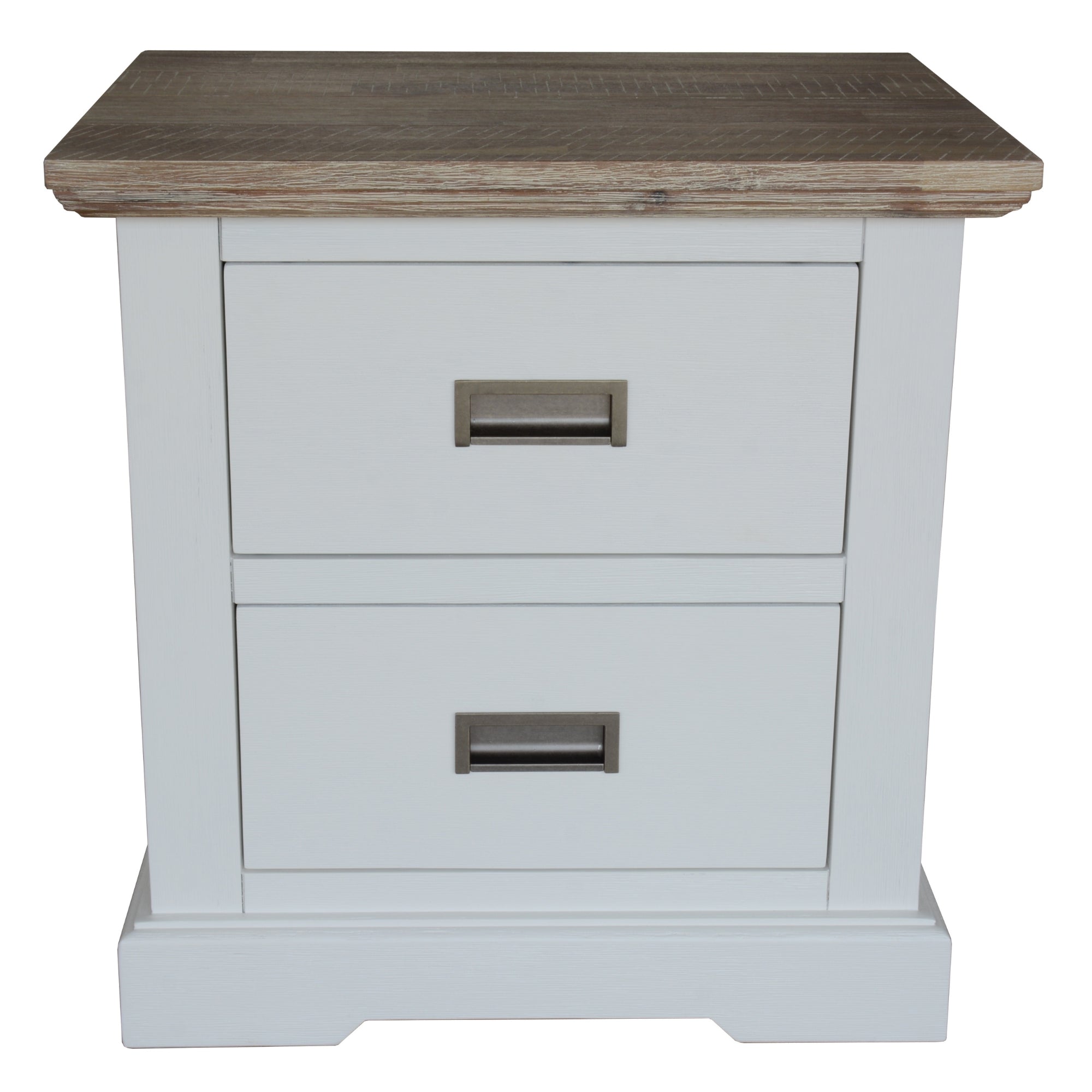 Solid Acacia Timber Bedside Table 2 Drawers White/Grey