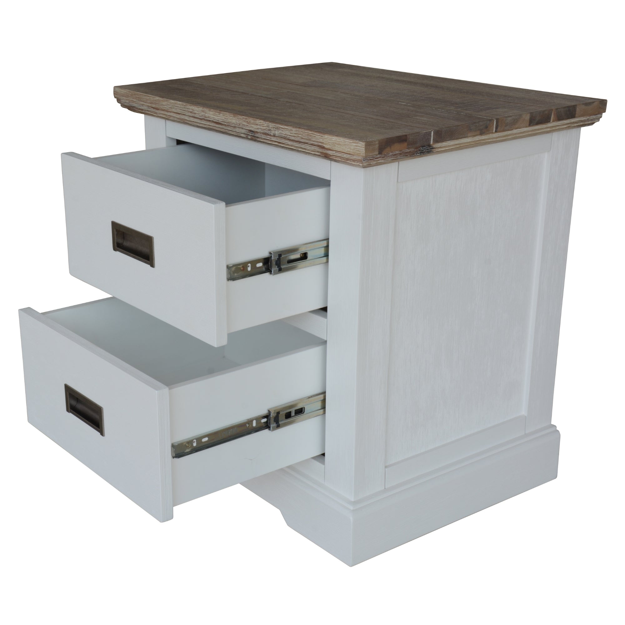 Solid Acacia Timber Bedside Table 2 Drawers White/Grey