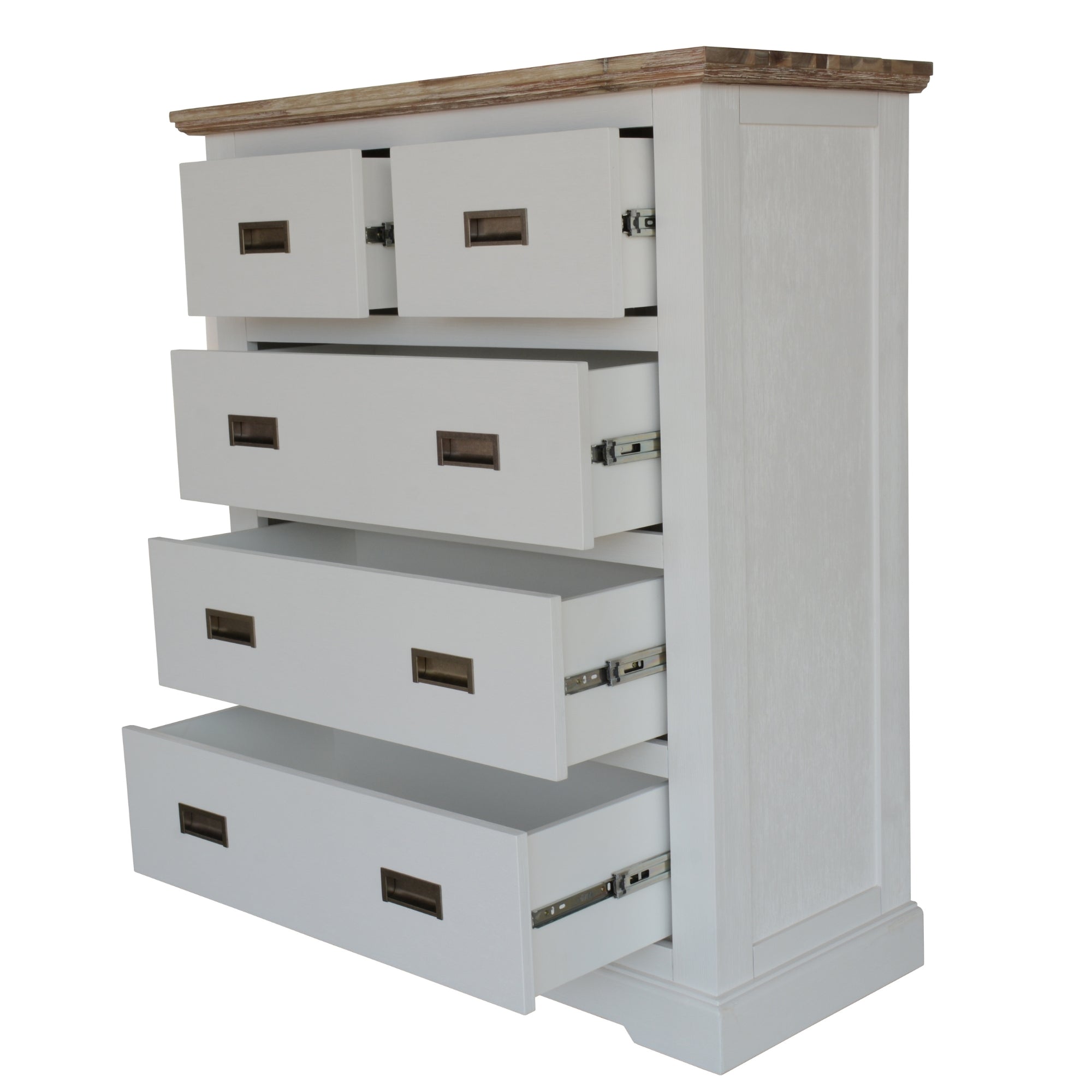 Solid Acacia Tallboy 5 Drawer Chest, Multi-Colored, White