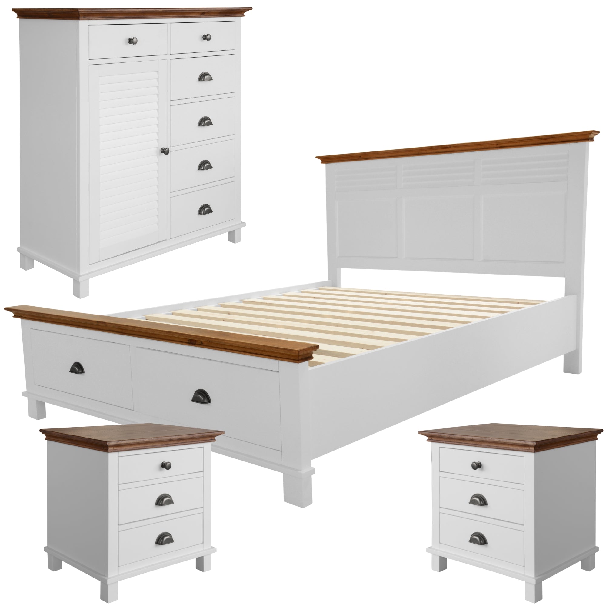 Hampton Style Solid Pine 4pc King Bedroom Suite - White