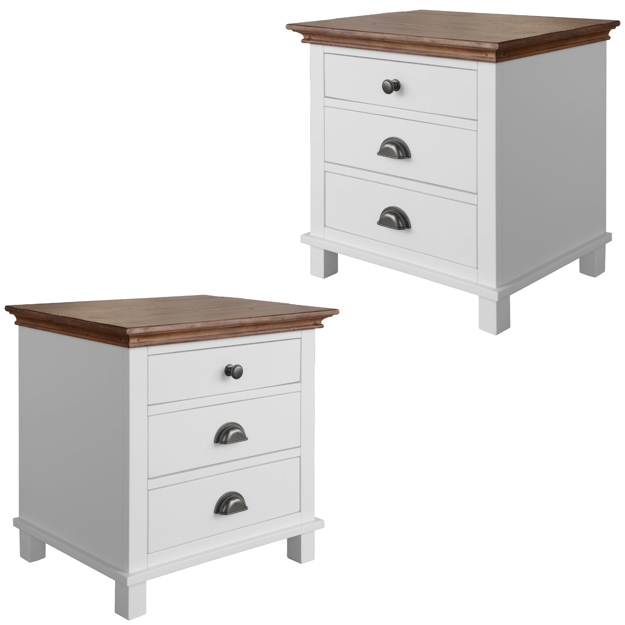 Solid Pine 3-Drawer Bedside Tables Set of 2 - Hampton Style