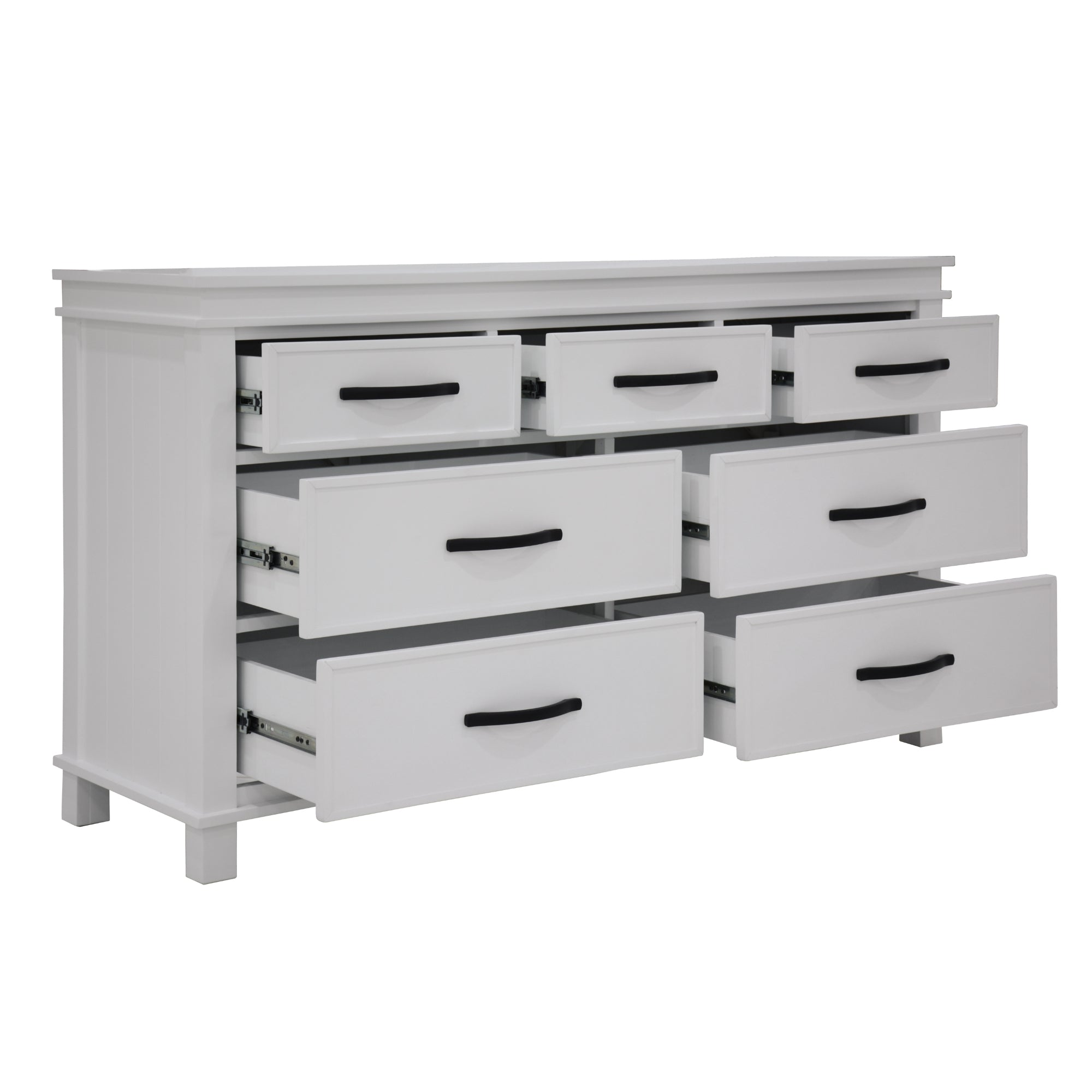Solid Wood 7-Drawer Dresser with Metal Handles, Tallboy Storage - White
