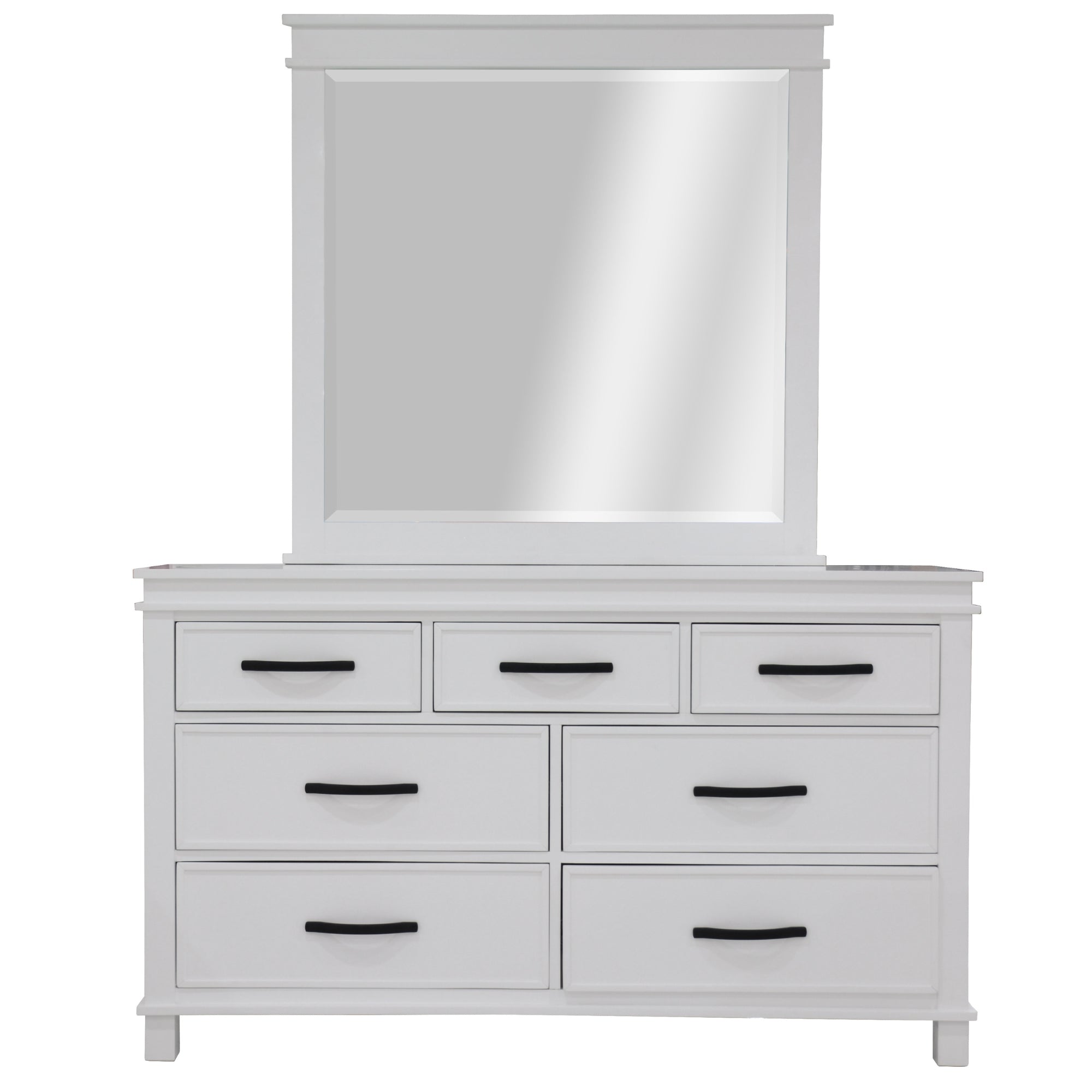 Solid Pine Wood 7-Drawer Dresser Mirror Set - White