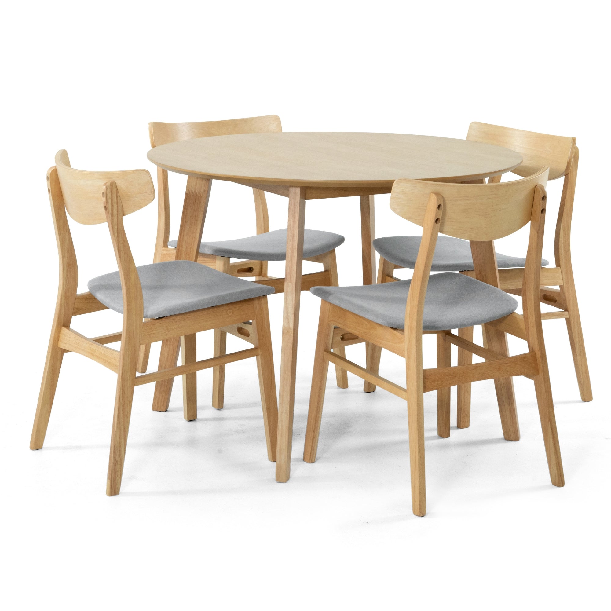 Round MDF Dining Table & 4 Fabric Chairs Set, Scandinavian