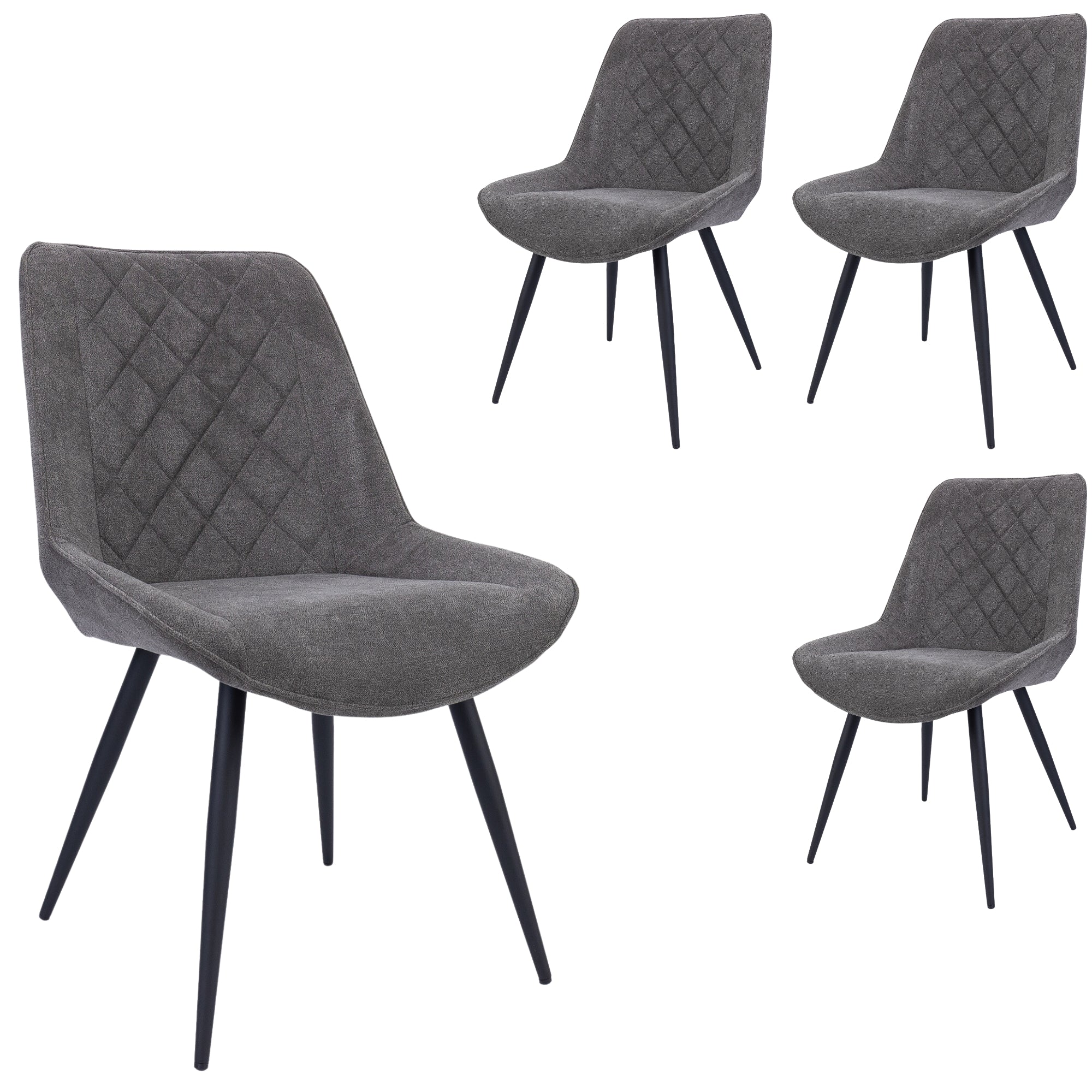 4pc Graphite Scandinavian Dining Chairs, Metal Frame