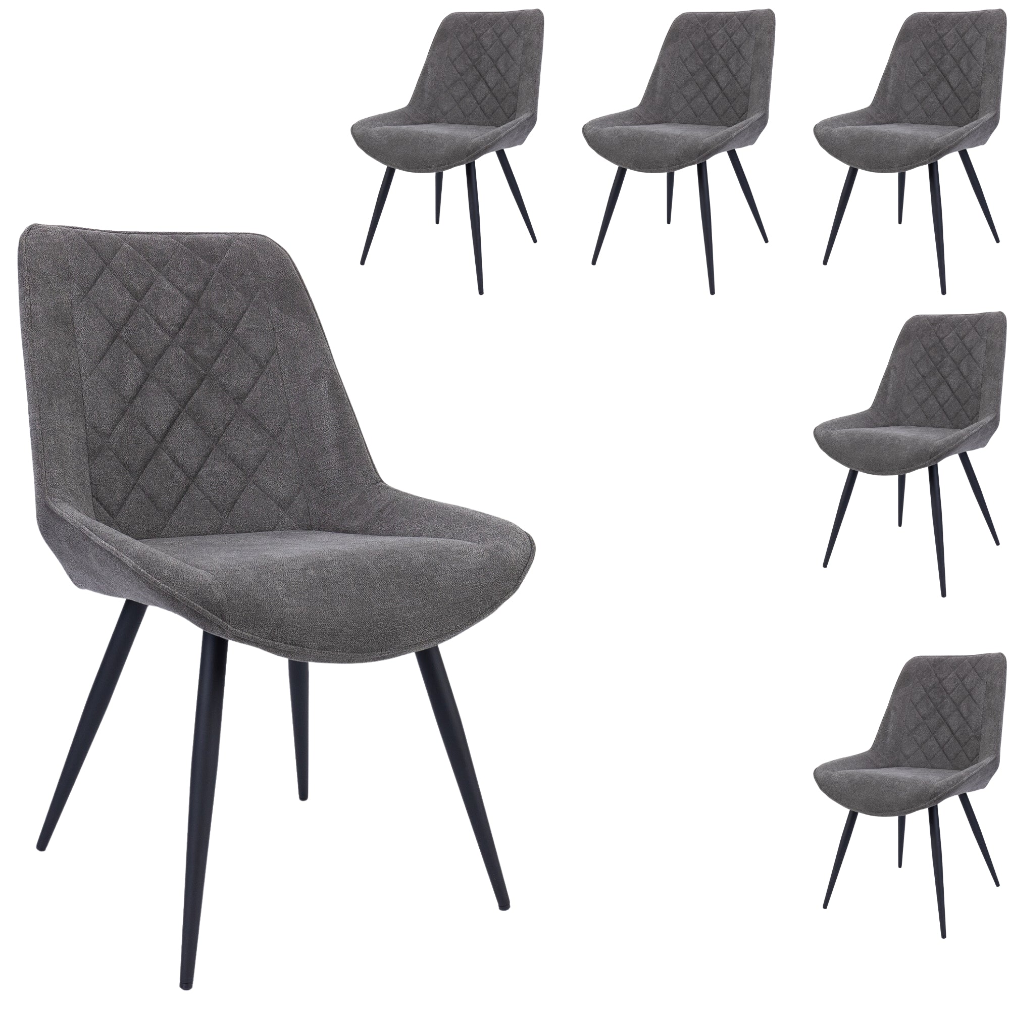 Graphite Fabric Dining Chair Set of 6, Metal Frame - Helenium