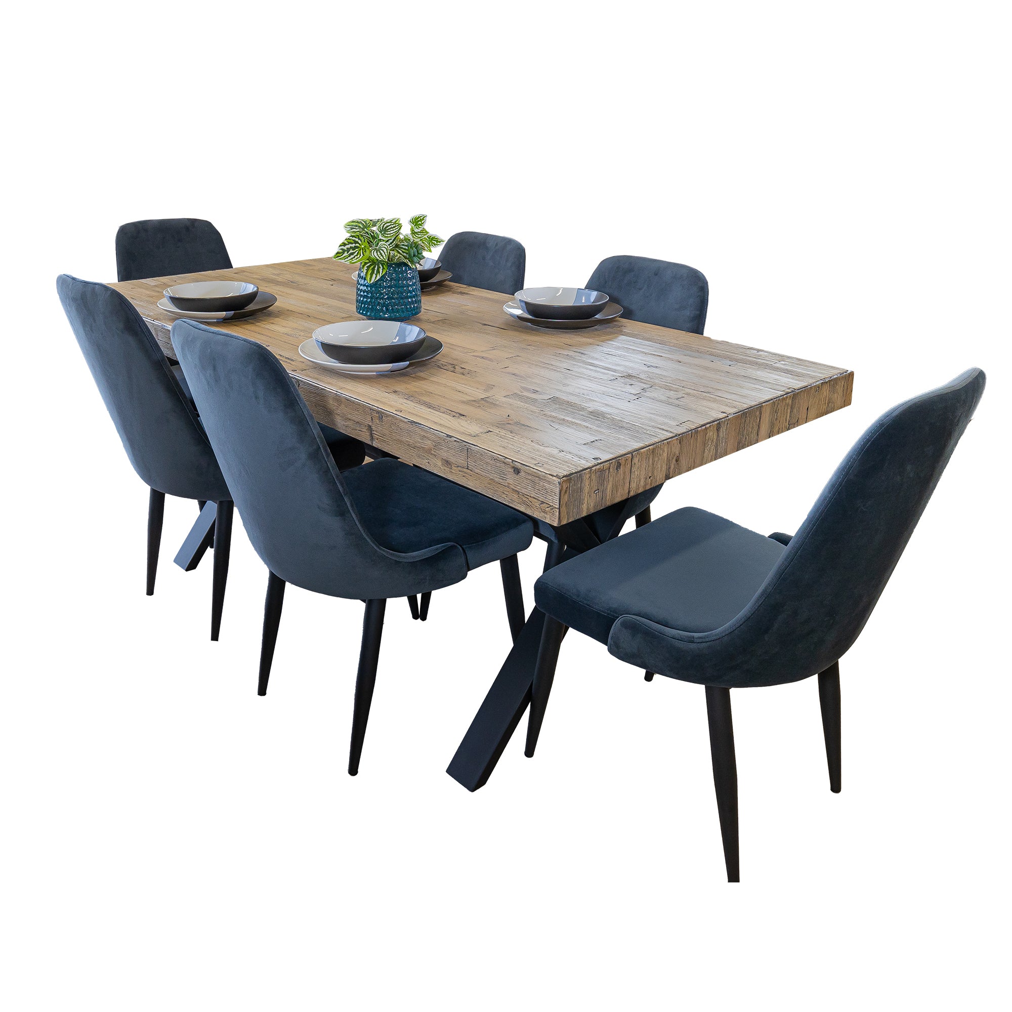 6pc Velvet Upholstered Dining Chairs, Metal Frame - Charcoal