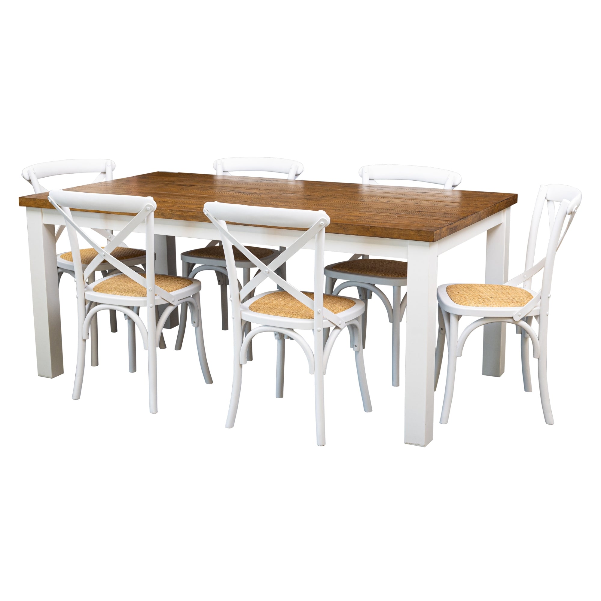 Eco-Friendly 7pc Dining Set, Solid Acacia Wood Table, Crossback Chairs