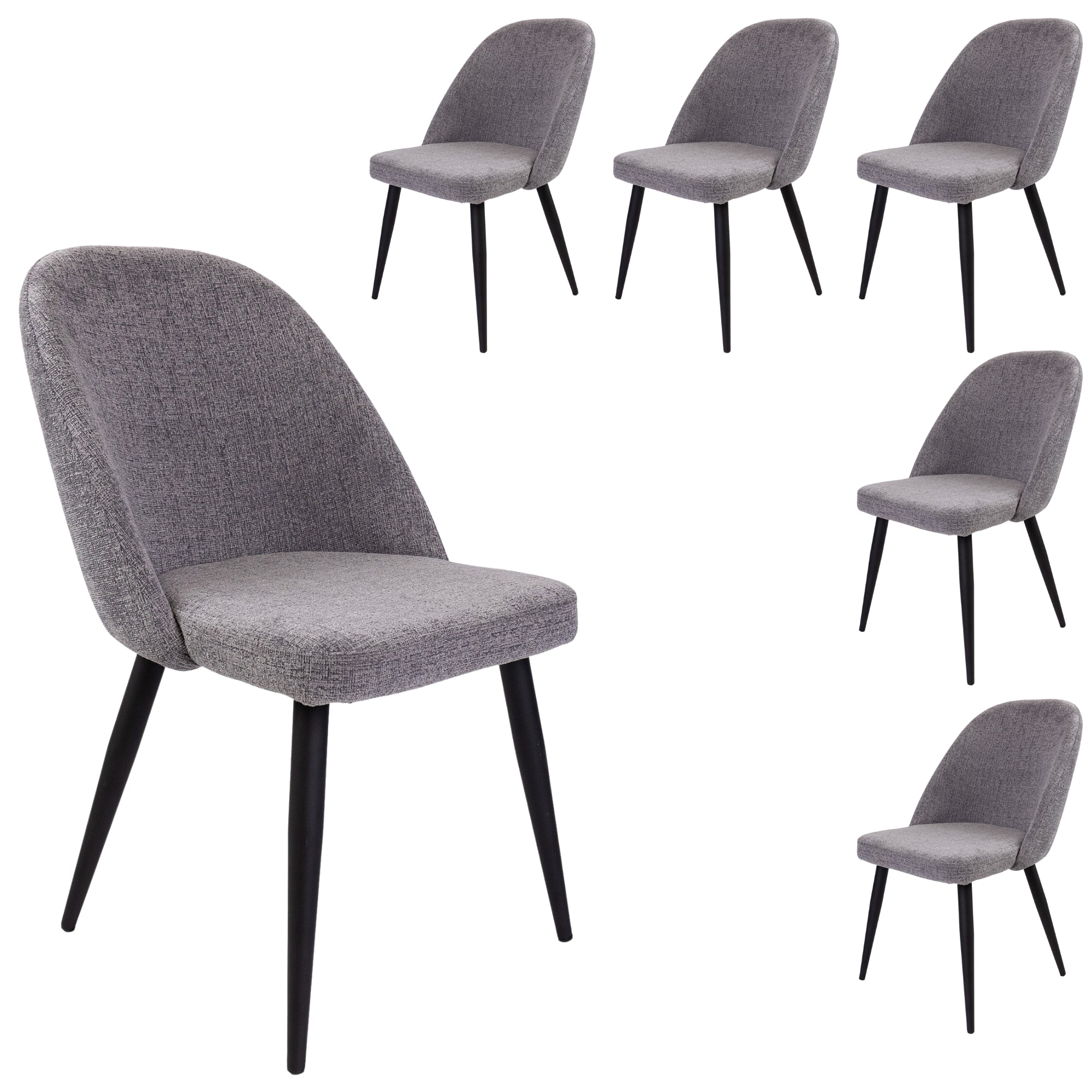 Set of 6 Mid-Century Fabric Dining Chairs, Metal Frame - Erin