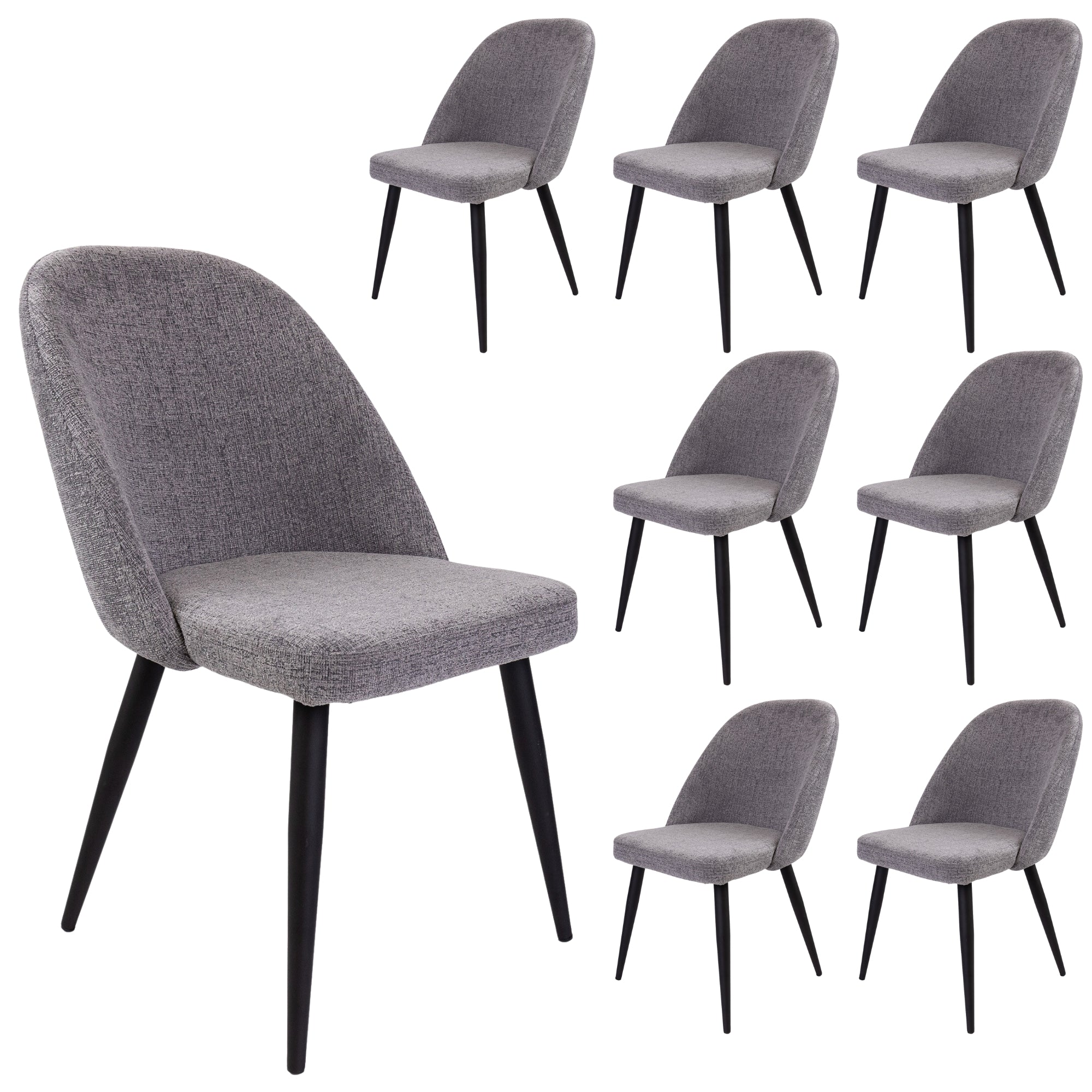 Mid-Century Fabric Dining Chairs, Metal Frame, Set of 8