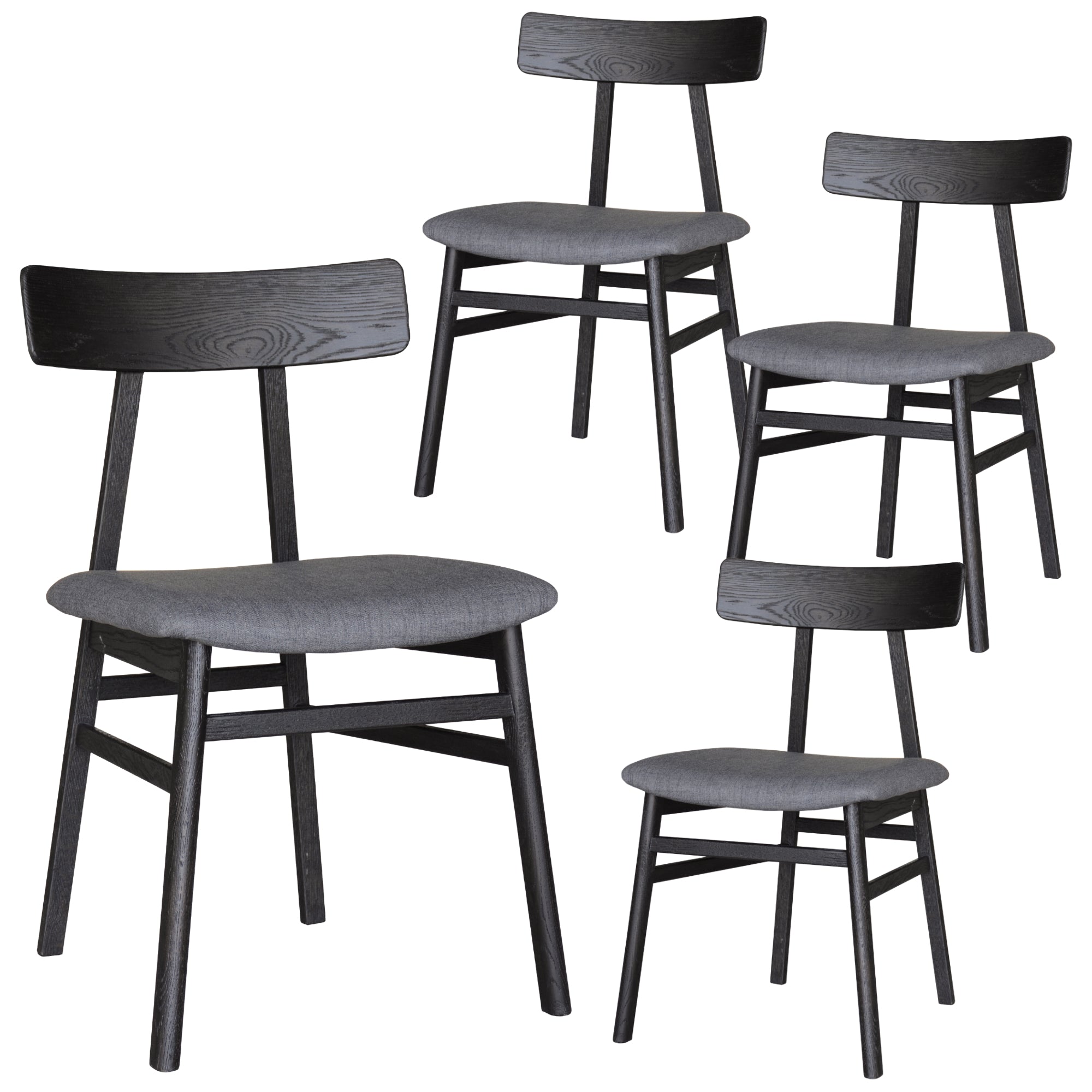 Industrial Black Oak Wood Dining Chair Set 4pcs Fabric Seat
