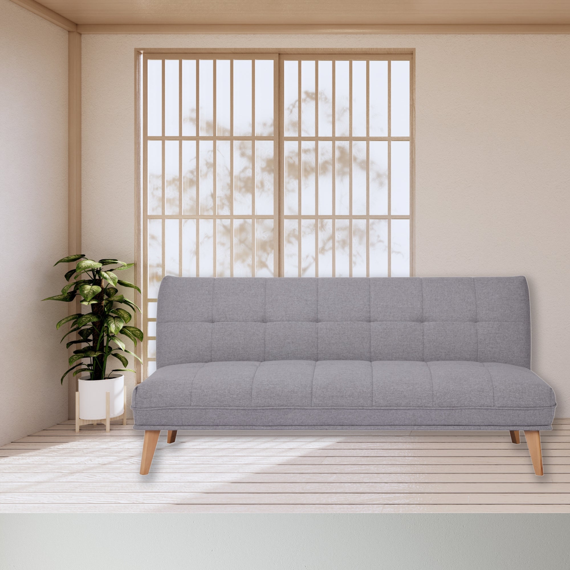 Light Grey 3-Seater Sofa Bed, Plush Upholstery, Pine Frame