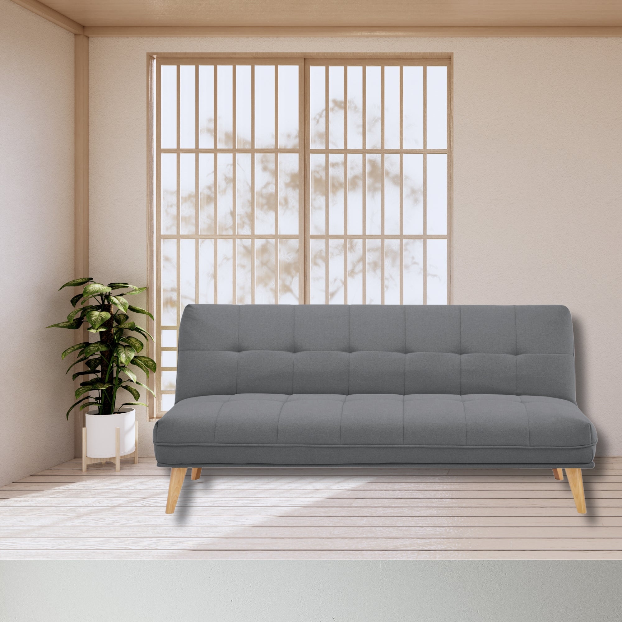 Mid Grey 3-Seater Sofa Bed with Wooden Legs, Scandinavian Style
