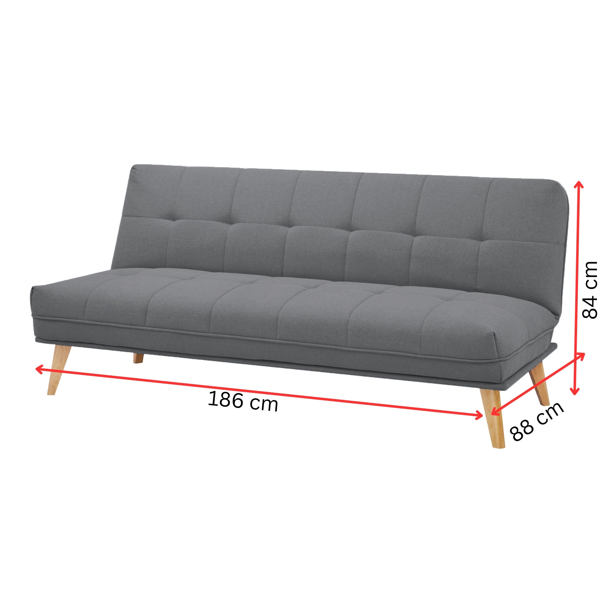 Mid Grey 3-Seater Sofa Bed with Wooden Legs, Scandinavian Style