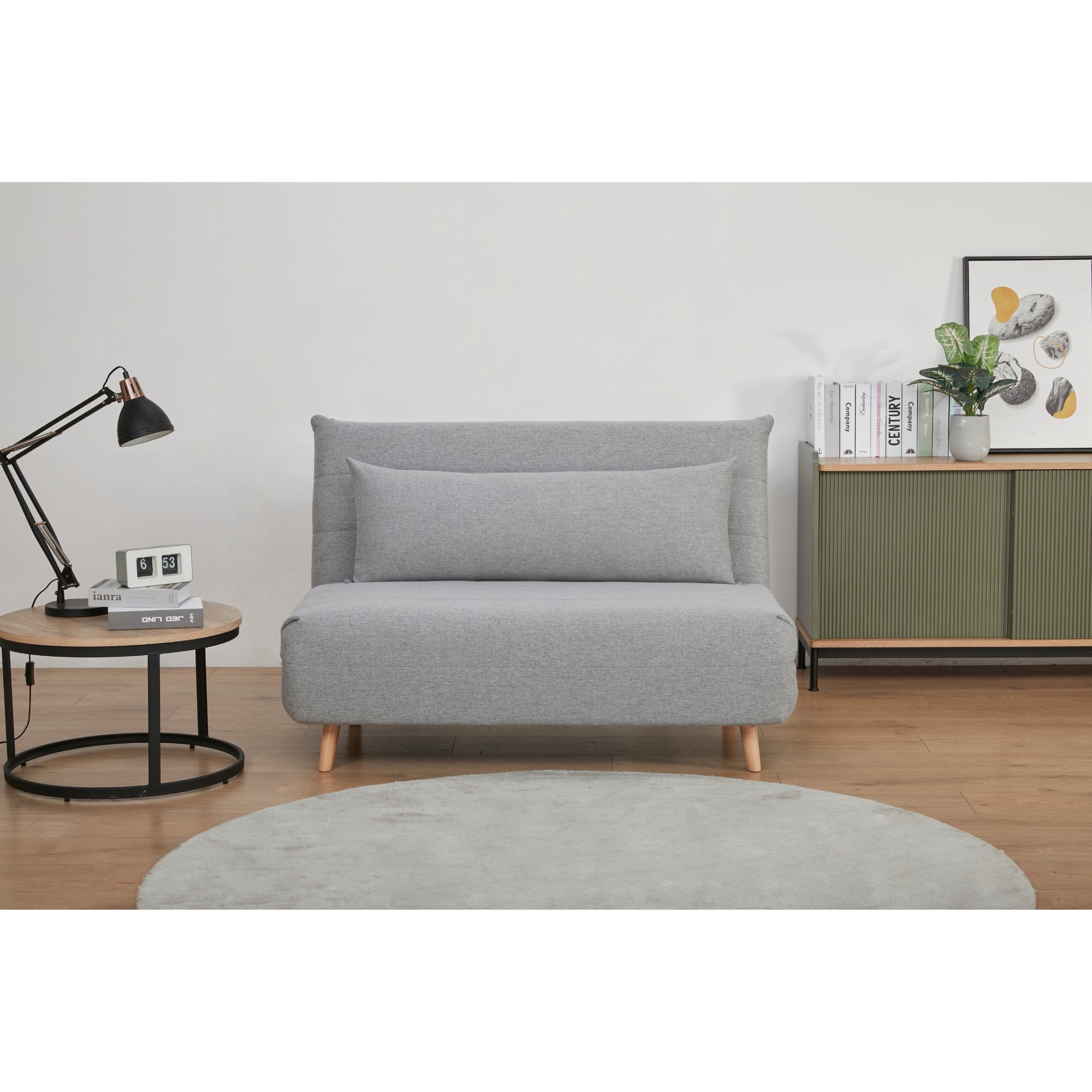 Elegant Grey 2-Seater Sofa Bed, Wooden Legs, Polyester Fabric