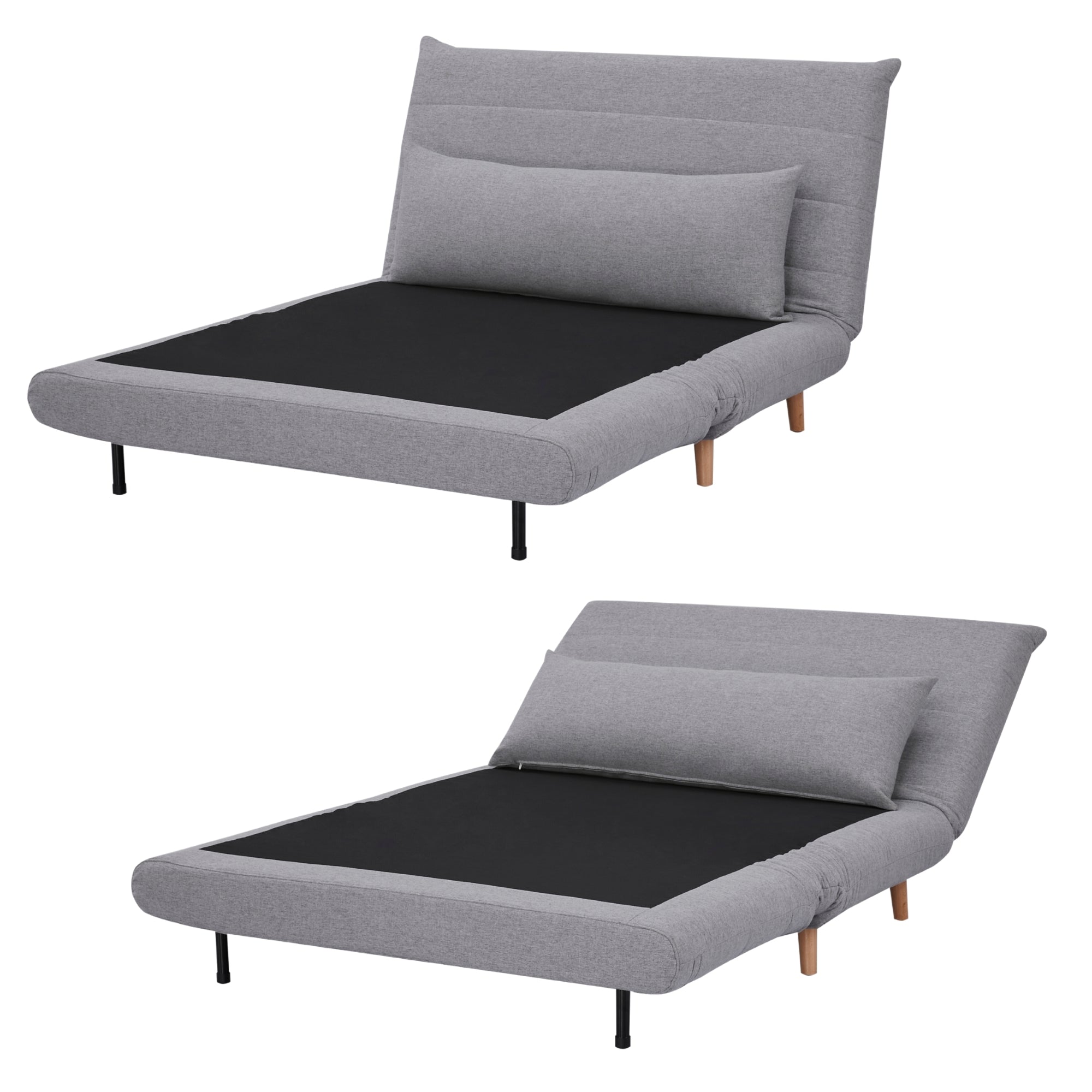 Elegant Grey 2-Seater Sofa Bed, Wooden Legs, Polyester Fabric