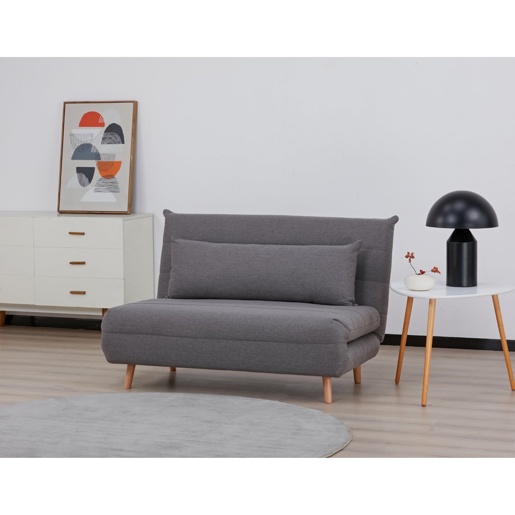 Graphite Fabric Sofa Bed, 2-Seater, Pine Frame, Scandinavian