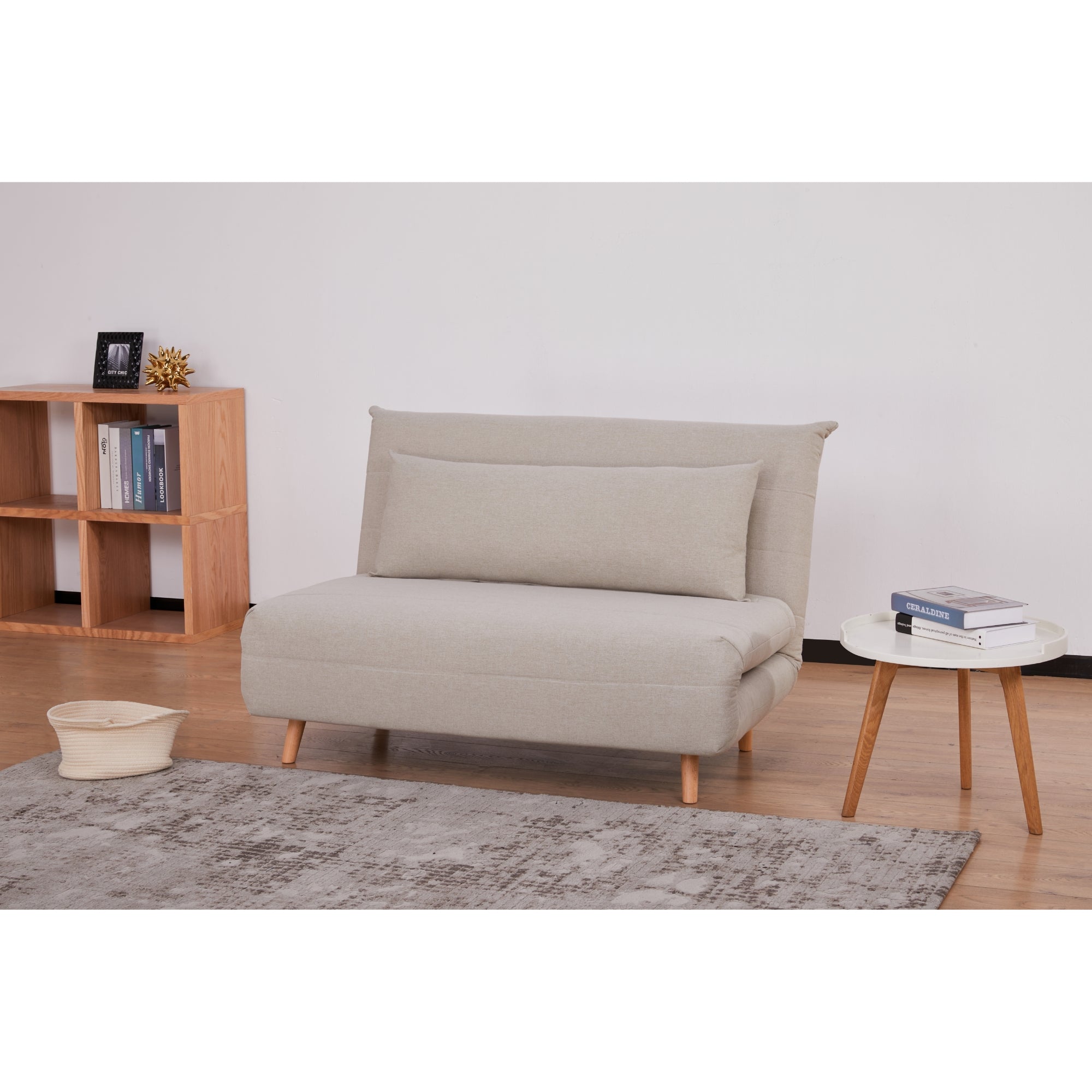 Beige 2-Seater Sofa Bed, Scandinavian-Style, Audrey
