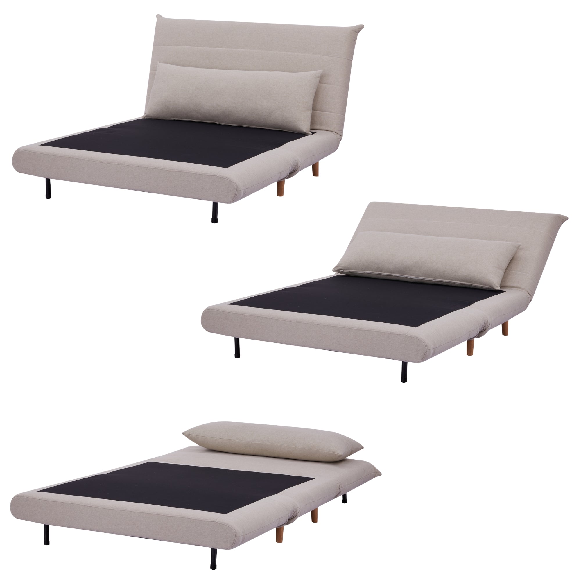 Beige 2-Seater Sofa Bed, Scandinavian-Style, Audrey