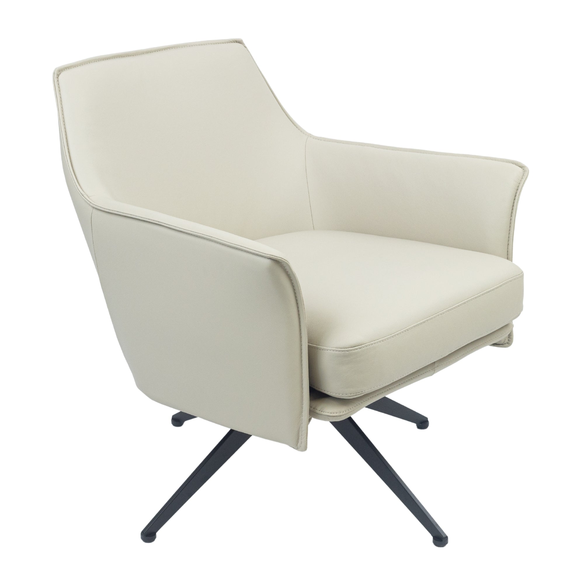 Modern Buffalo Leather Swivel Chair, Metal Legs - Freya