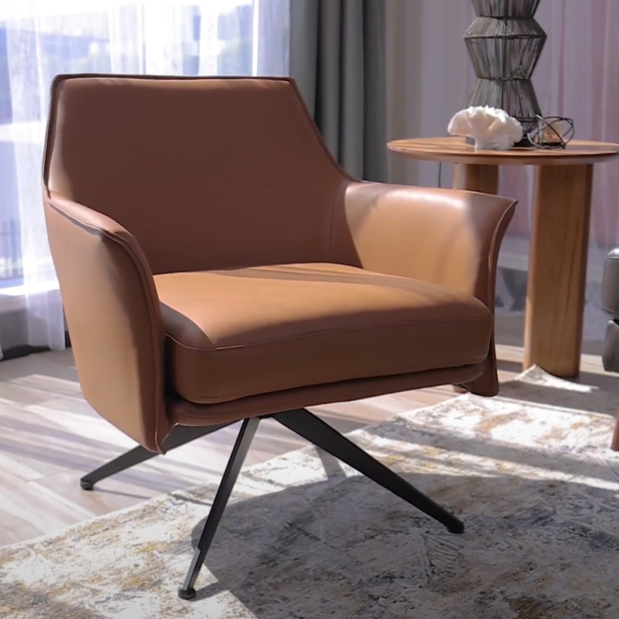Comfortable Swivel Buffalo Leather Chair with Metal Legs