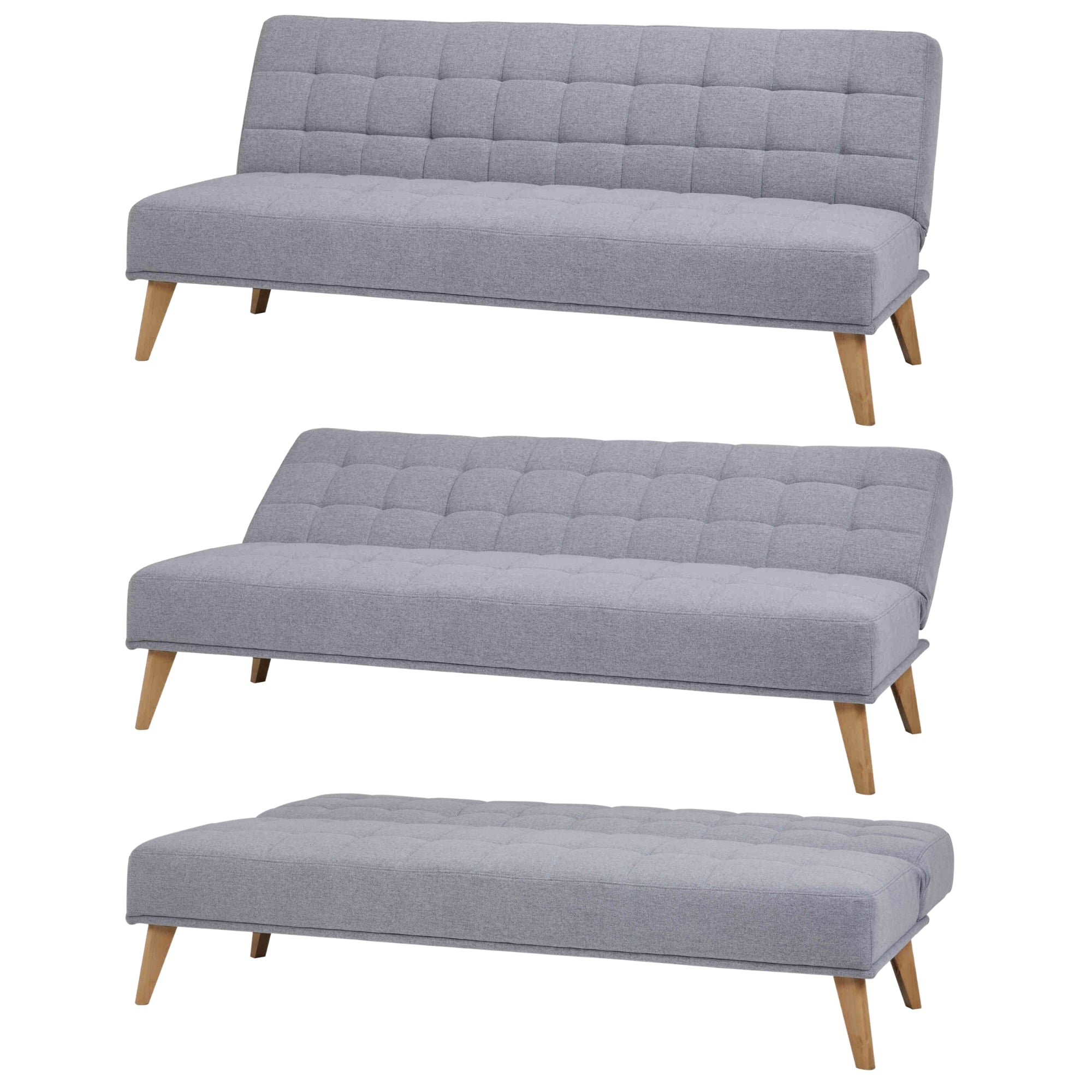 Grey 3 Seater Sofa Bed, Upholstered, Wooden Legs