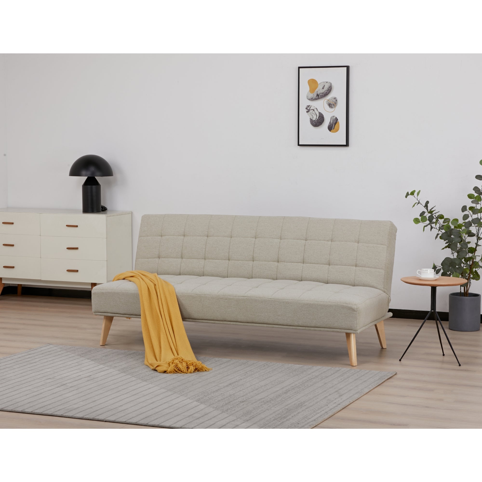 Beige 3 Seater Scandinavian Sofa Bed, Foam & S Springs