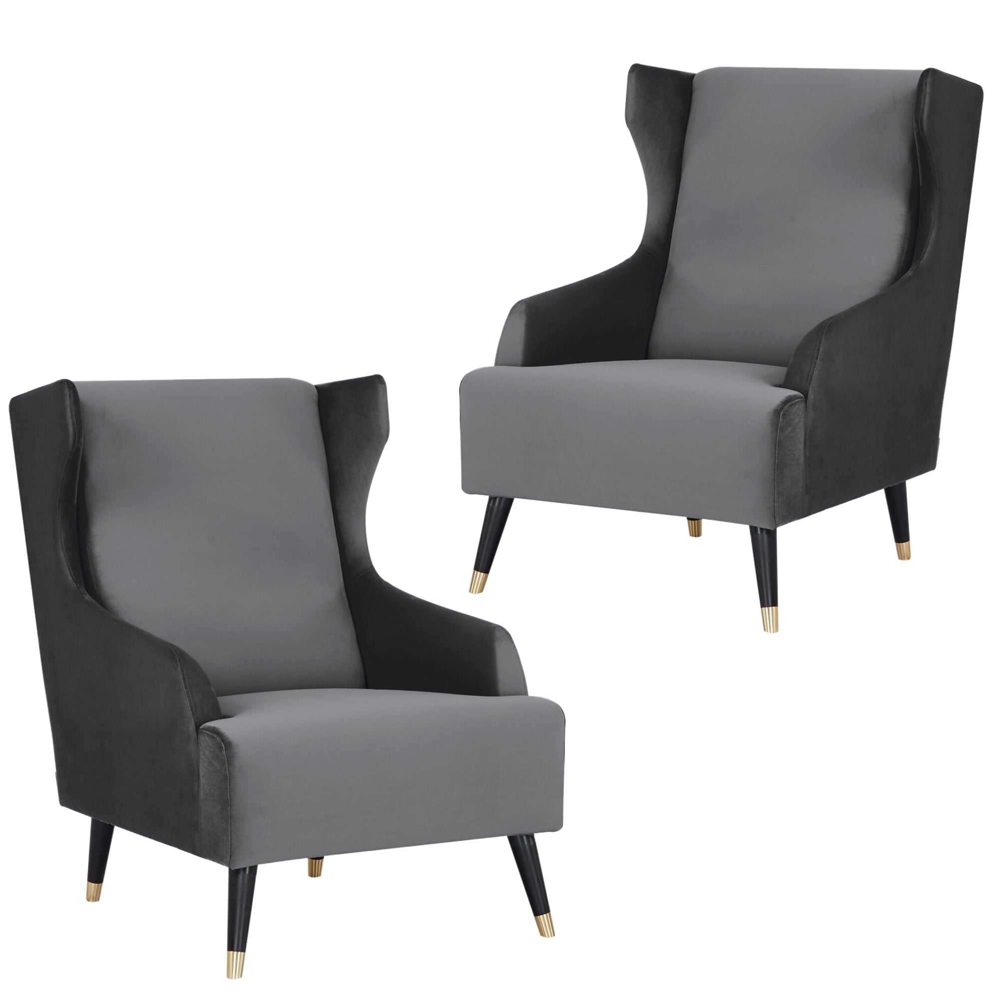 Upholstered Grey Accent Chairs Set of 2, Scandinavian Style