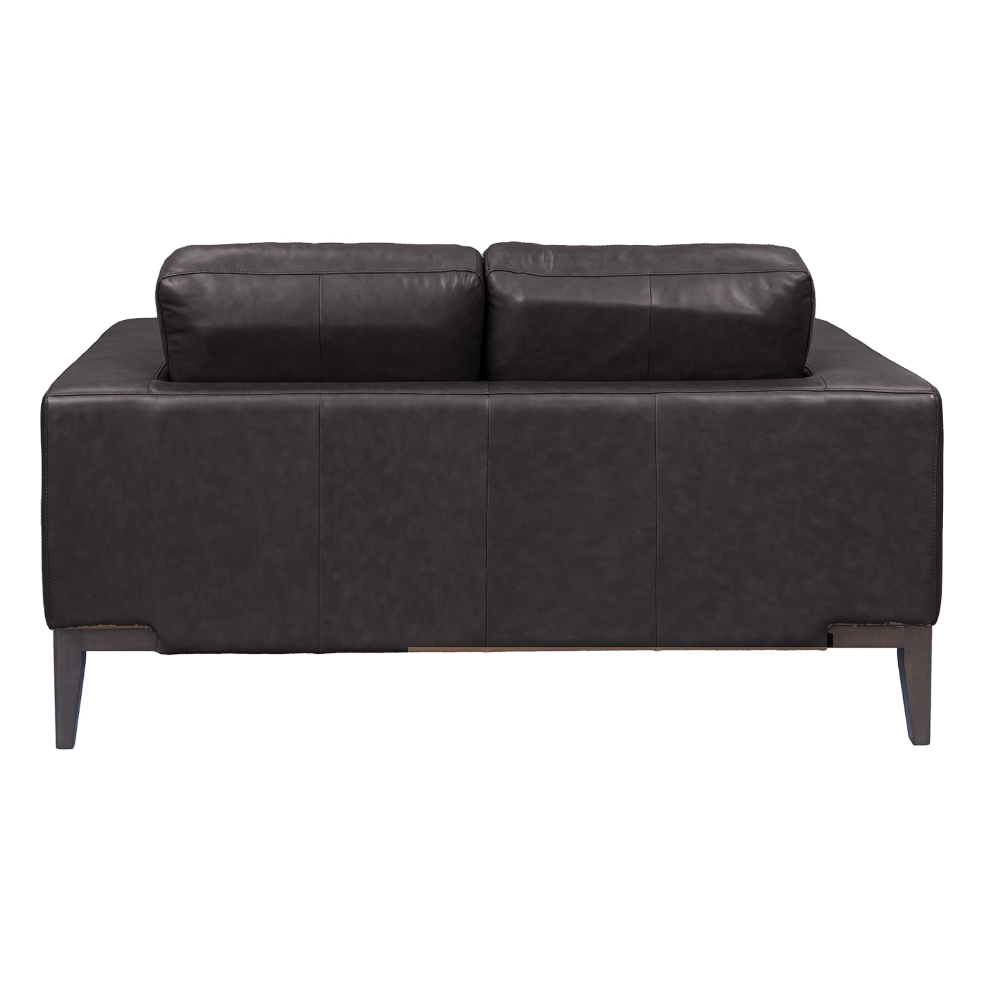 Modern 2-Seater Leather Sofa, Wide Arms, Brown Legs - Lorenzo