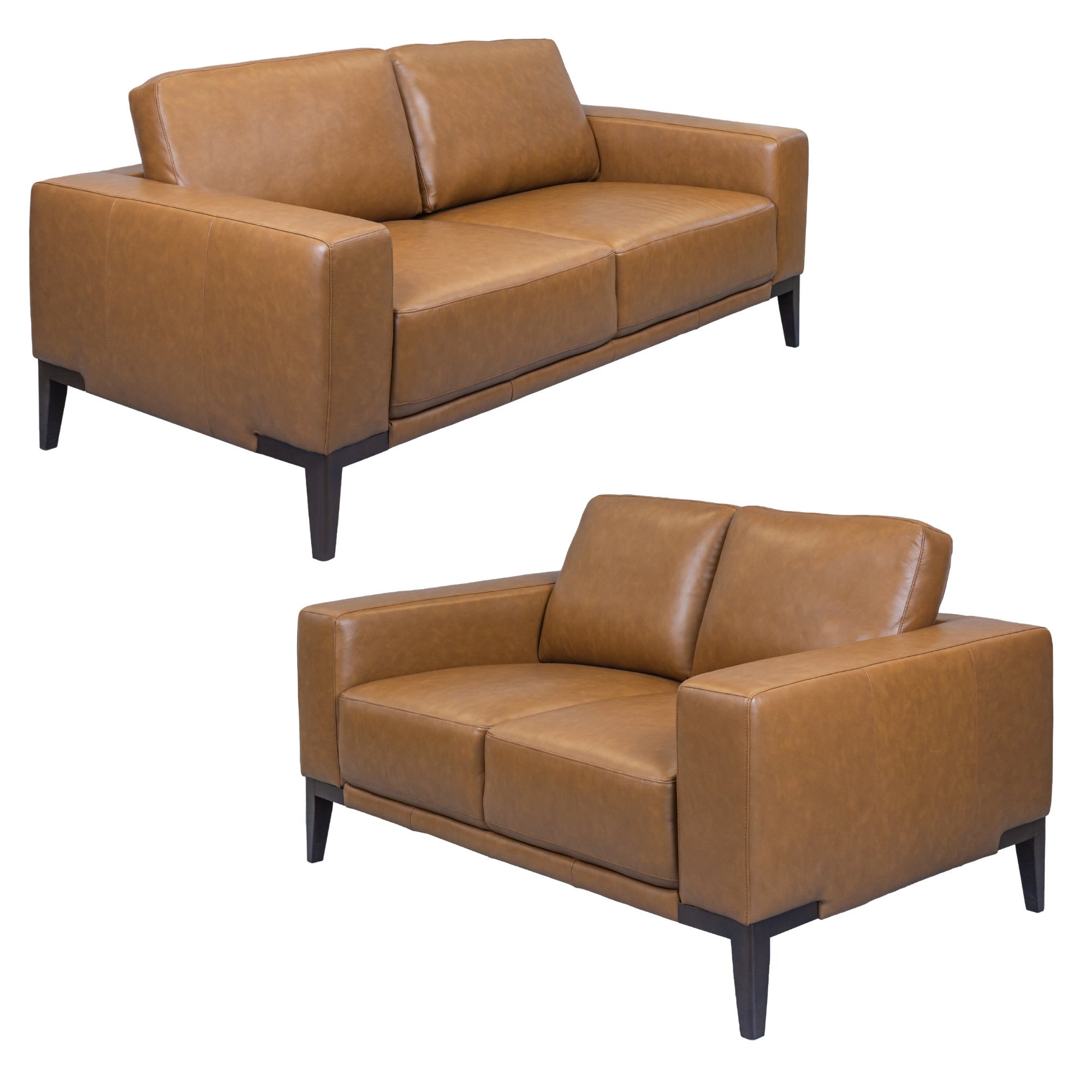 Tan Leather 3+2 Seater Sofa Set, Wide Arms, Durable Frame