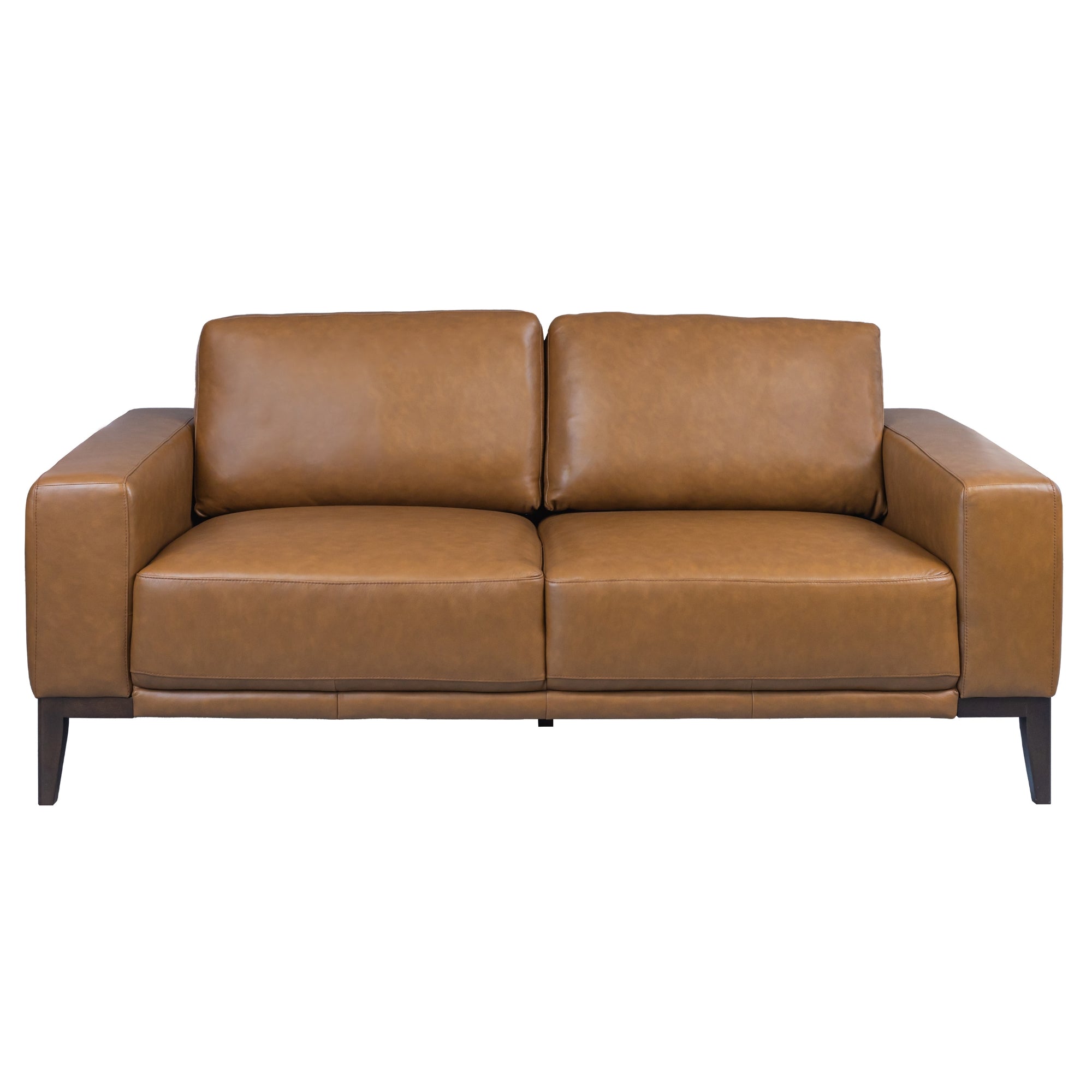 Modern Tan Leather 3-Seater Sofa, Wide Arms, Durable Frame