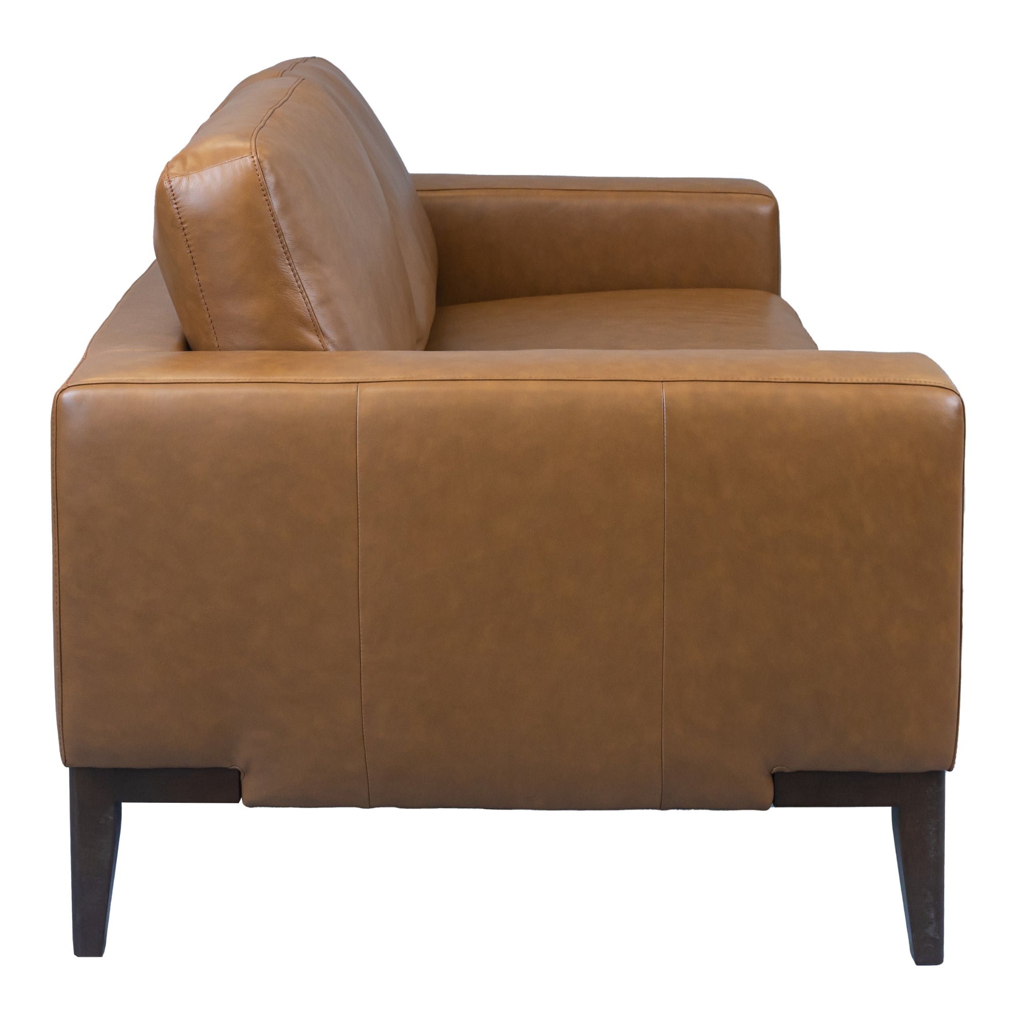 Modern Tan Leather 3-Seater Sofa, Wide Arms, Durable Frame