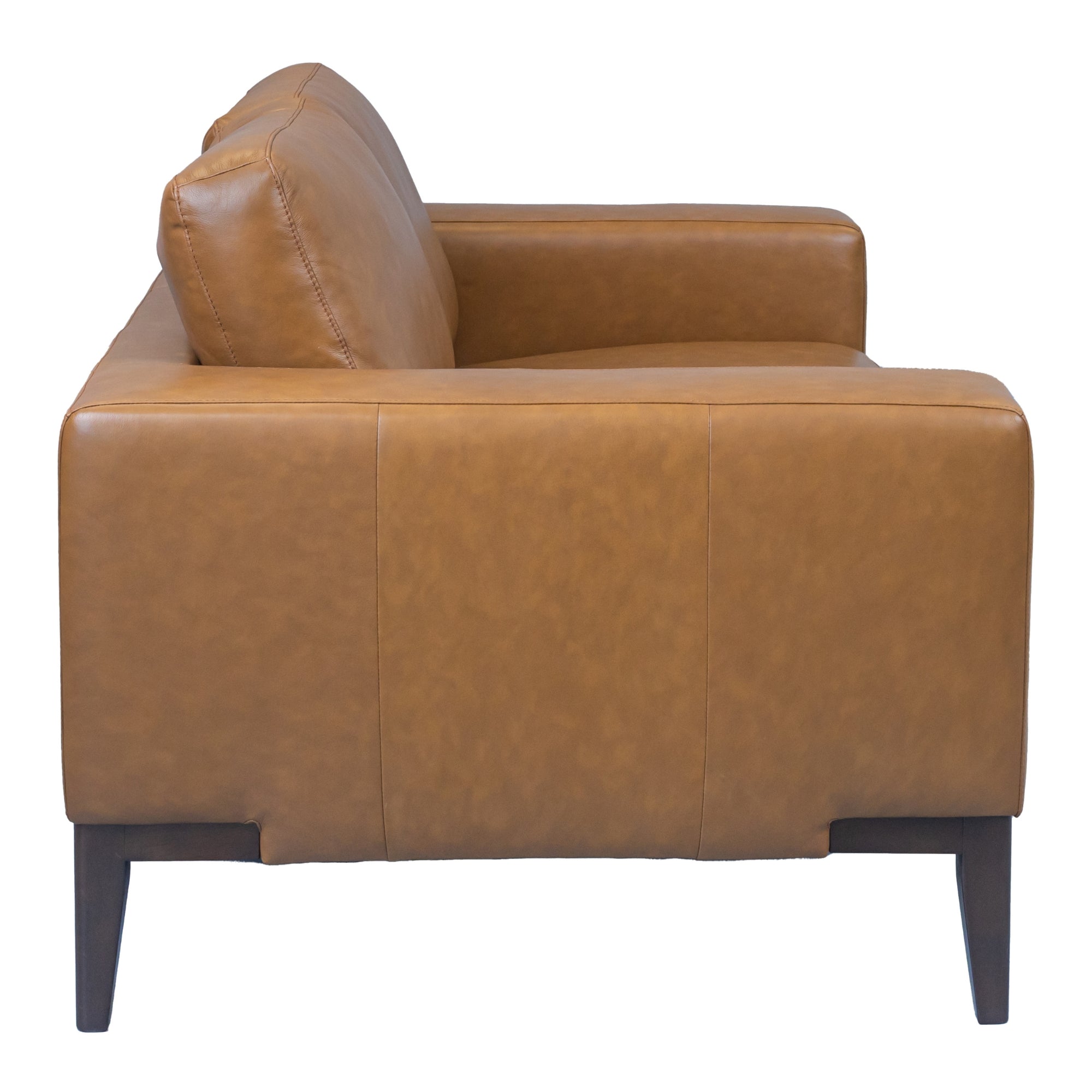 Tan Leather 2-Seater Sofa, Wide Arms, Modern Style