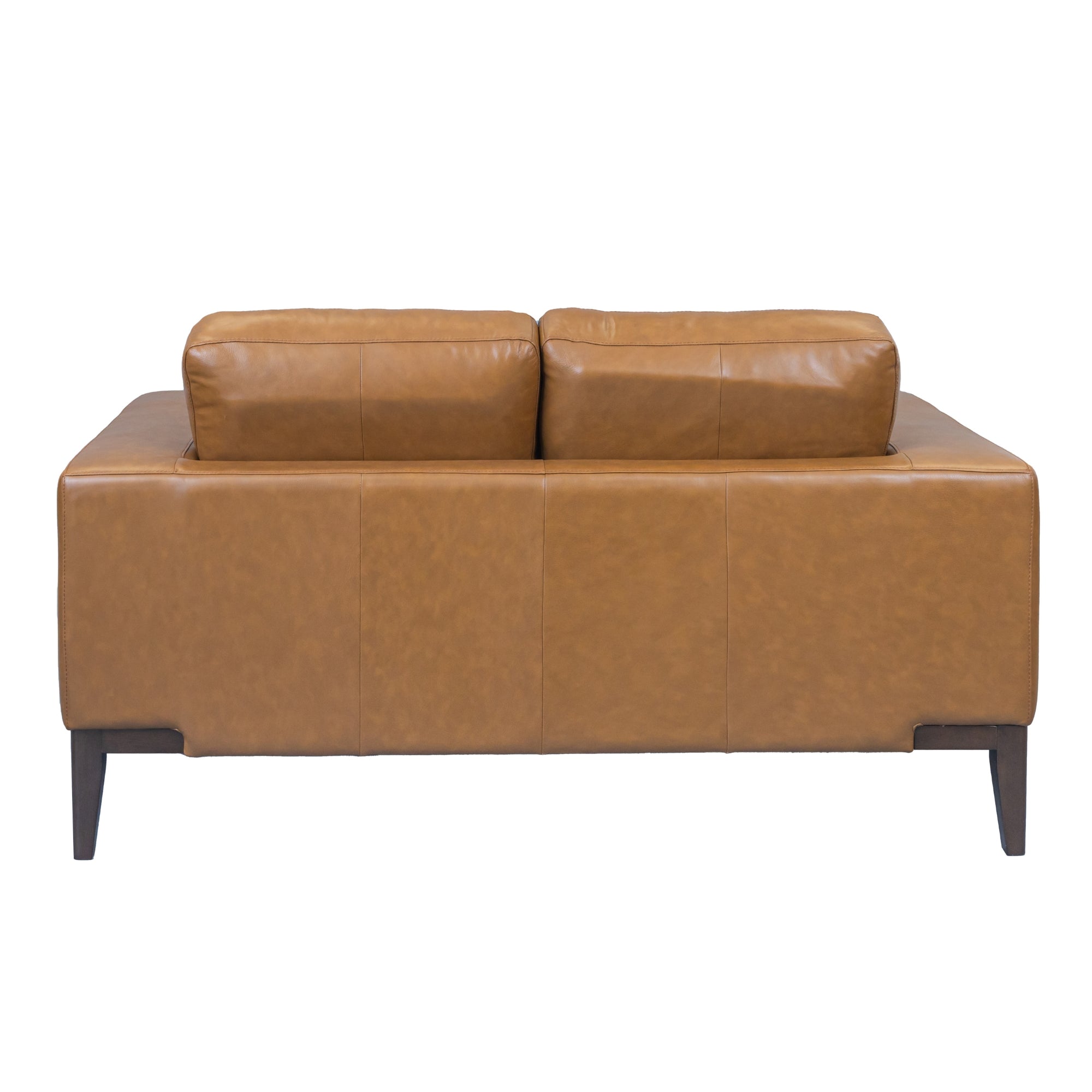 Tan Leather 2-Seater Sofa, Wide Arms, Modern Style