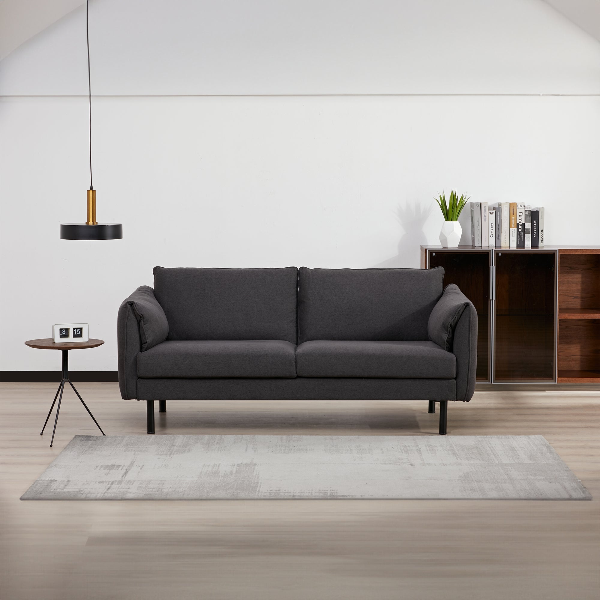 Charcoal 3-Seater Fabric Sofa, Slimline, Metal Legs